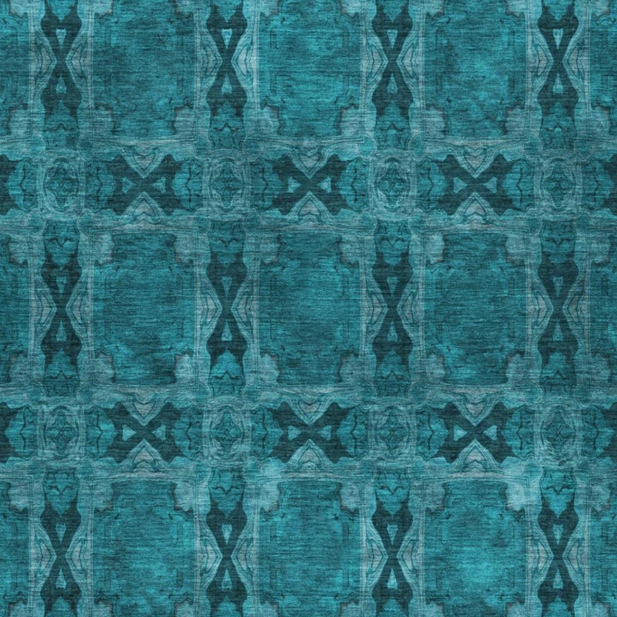 10' X 14' Teal And Charcoal Geometric Shag Washable Area Rug With UV Protection - Home & Garden