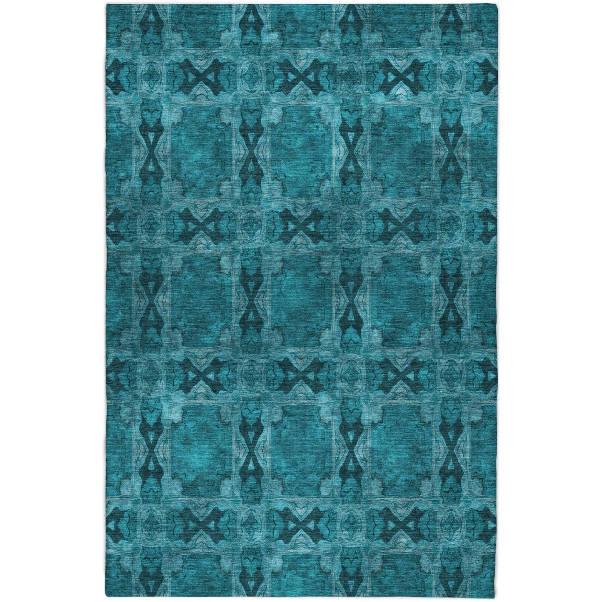 10' X 14' Teal And Charcoal Geometric Shag Washable Area Rug With UV Protection - Home & Garden