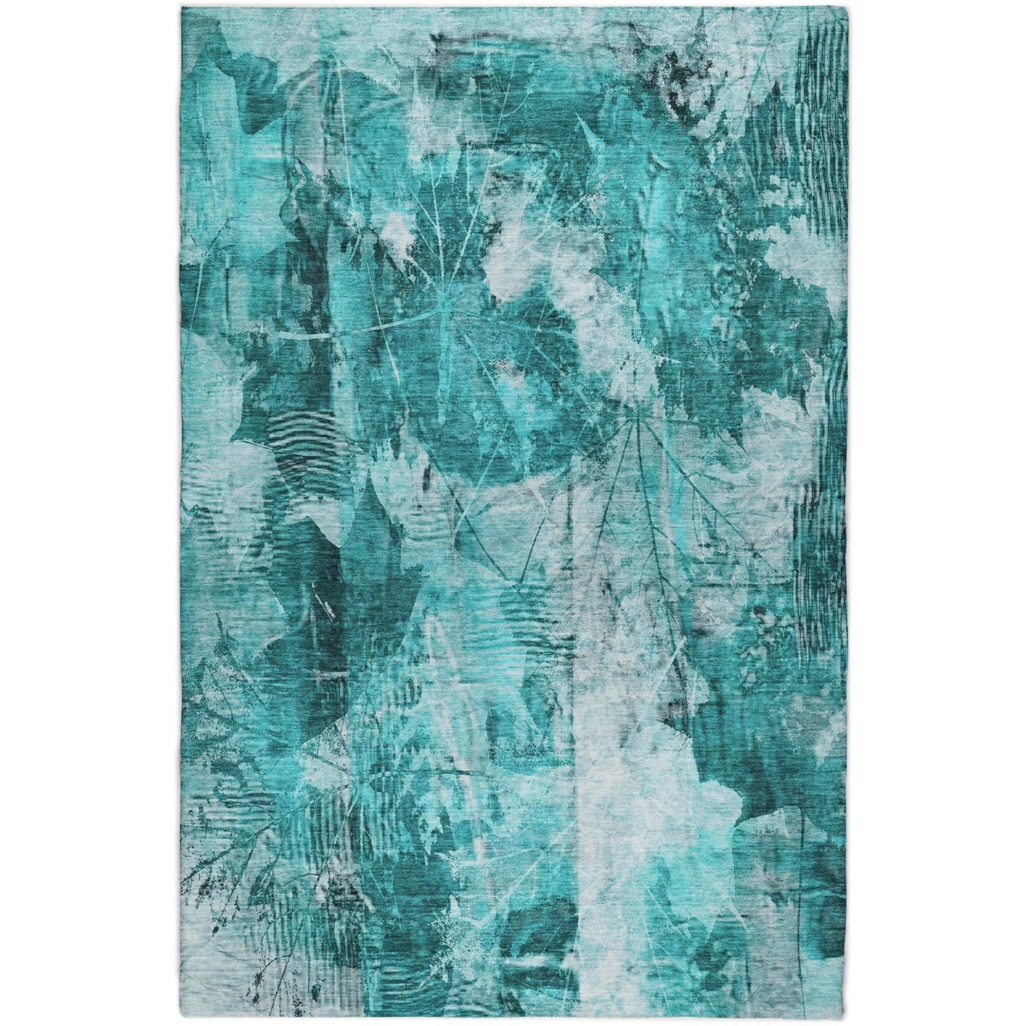 10' X 14' Teal And Ivory Floral Shag Washable Area Rug With UV Protection - Home & Garden