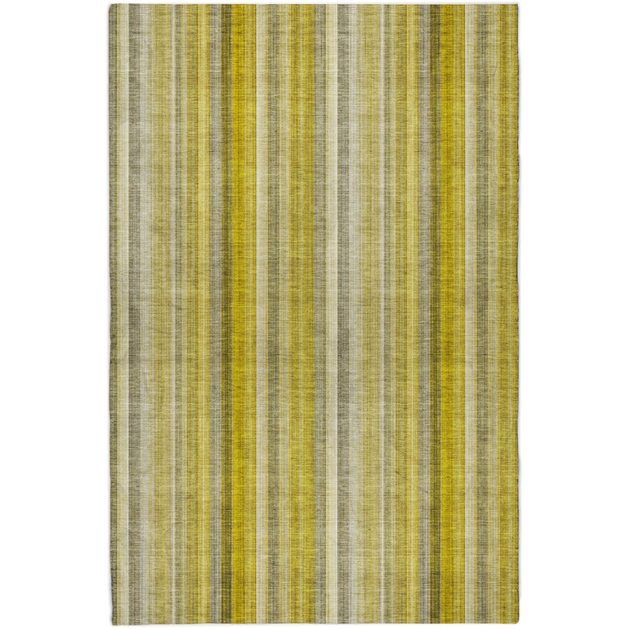 5' X 8' Gold And Gray Striped Shag Washable Area Rug With UV Protection - Home & Garden