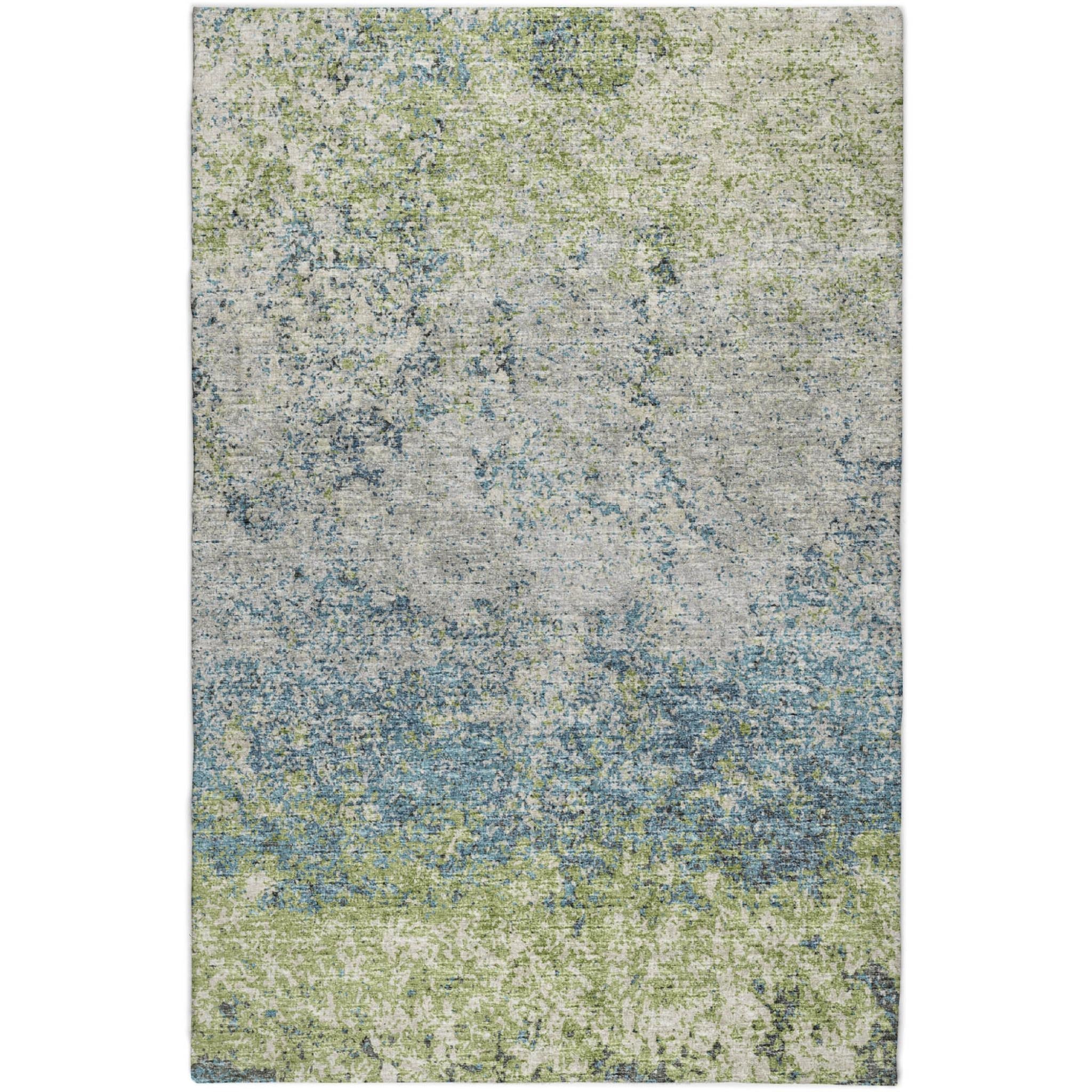 3' X 5' Green And Navy Blue Abstract Shag Washable Area Rug With UV Protection - Home & Garden
