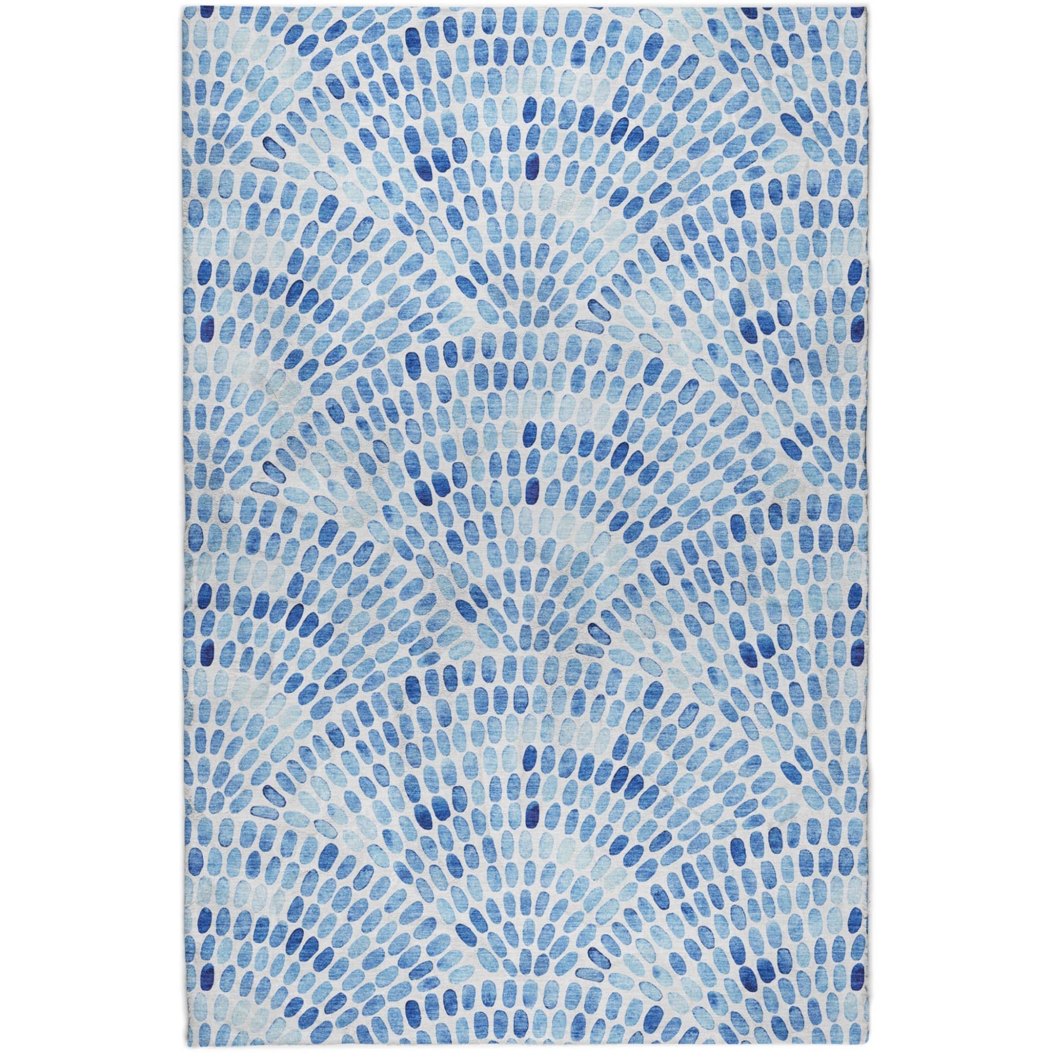 10' X 14' Blue And Denim Blue Geometric Shag Washable Area Rug With UV Protection - Home & Garden