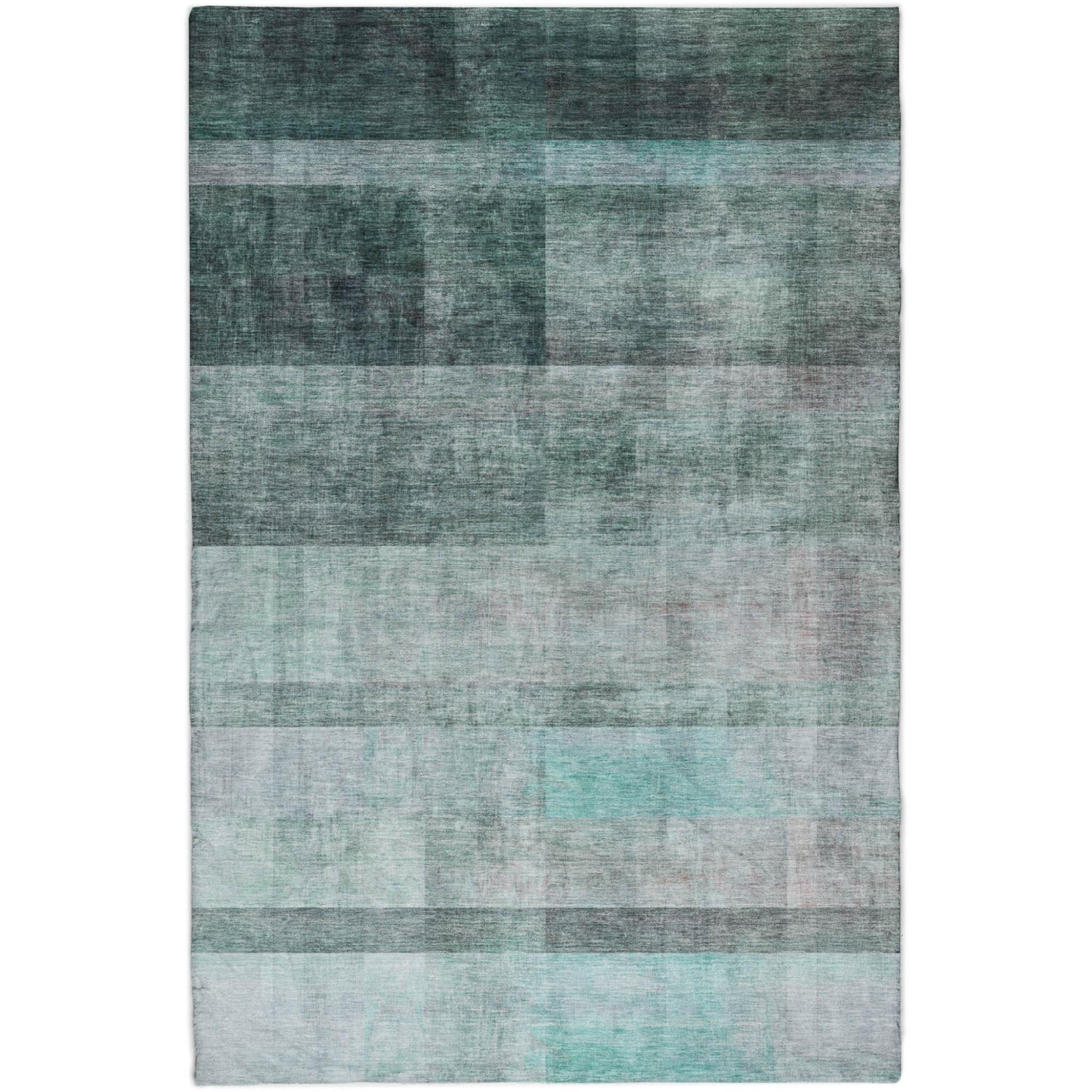 5' X 8' Teal And Gray Geometric Shag Washable Area Rug With UV Protection - Home & Garden