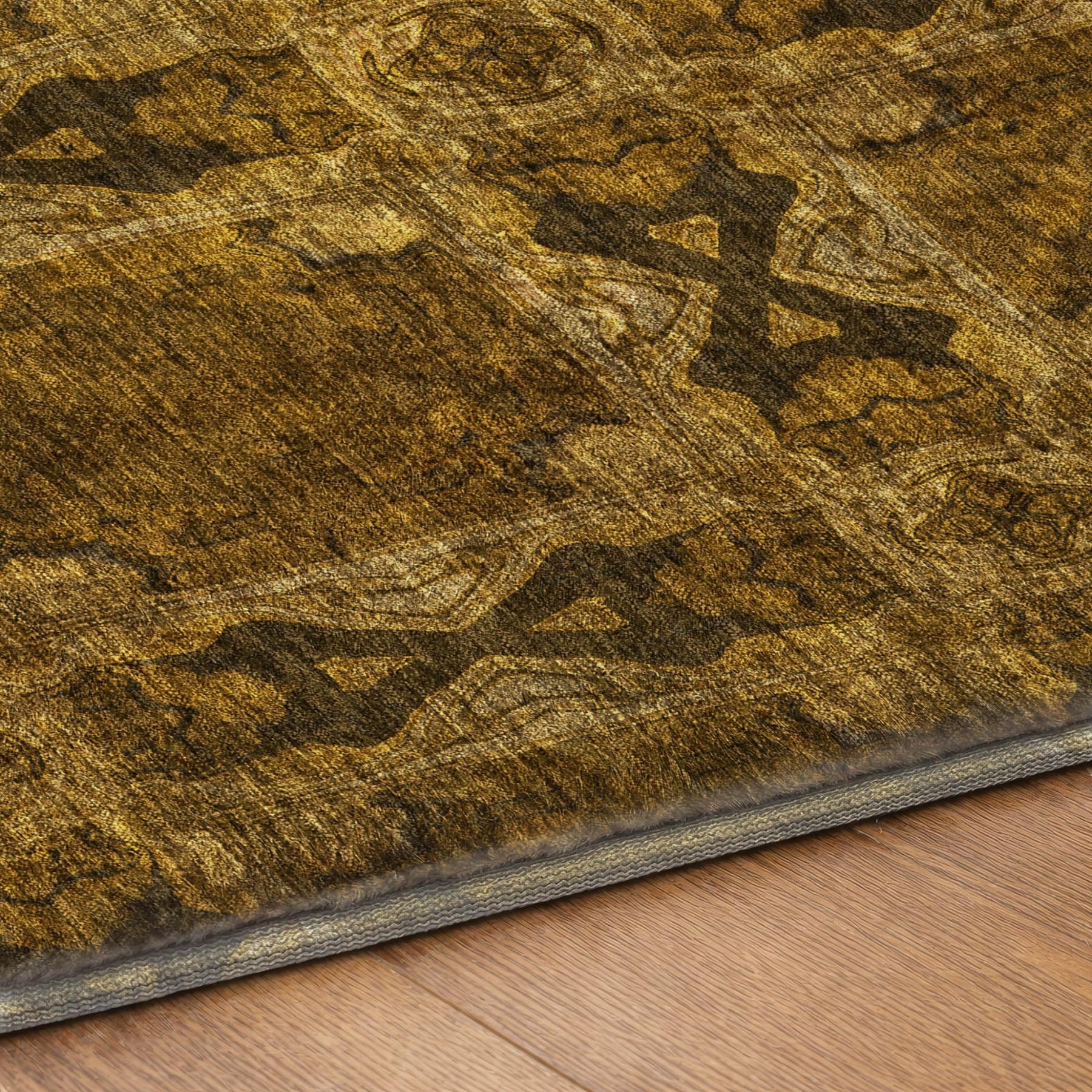 10' X 14' Chocolate And Gold Geometric Shag Washable Area Rug With UV Protection - Home & Garden