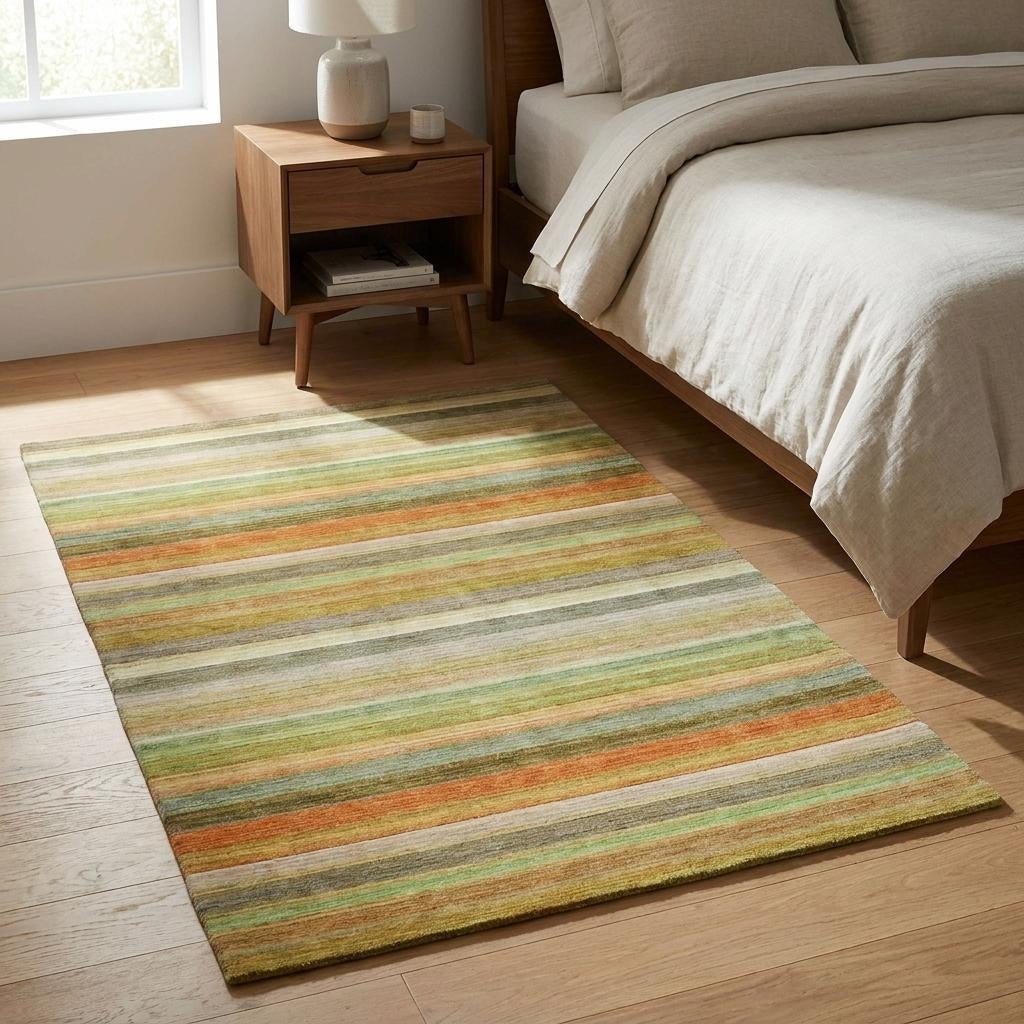 3' X 5' Green And Orange Striped Shag Washable Area Rug With UV Protection - Home & Garden