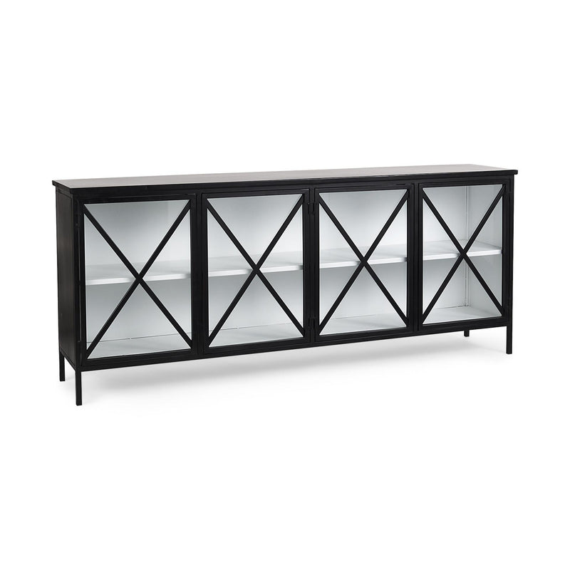 79" Black And White Iron Sideboard Soft Close with Four Glass Doors - Kitchen & Dining