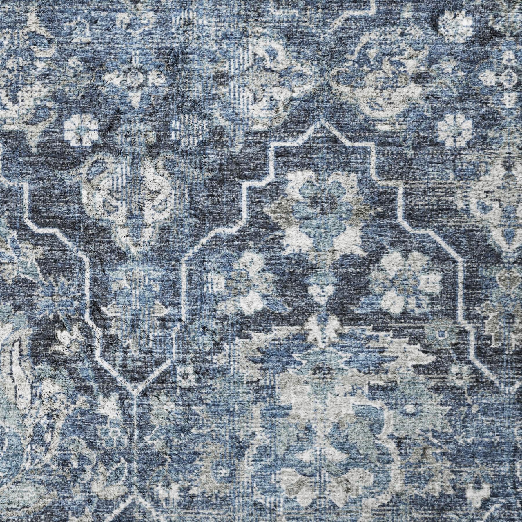 10' X 14' Blue And Gray Oriental Shag Washable Area Rug With UV Protection - Home & Garden