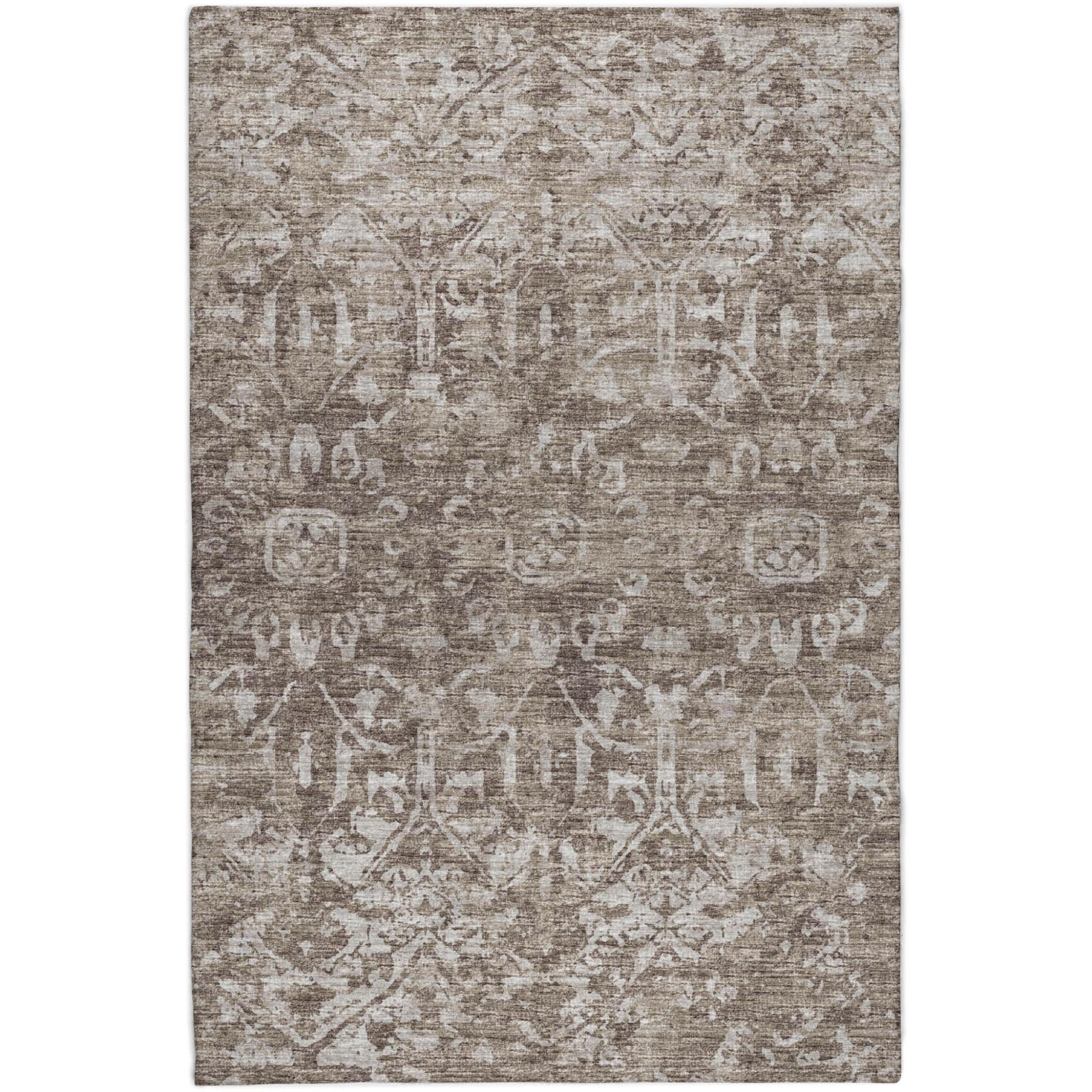 10' X 14' Brown And Charcoal Oriental Shag Washable Area Rug With UV Protection - Home & Garden
