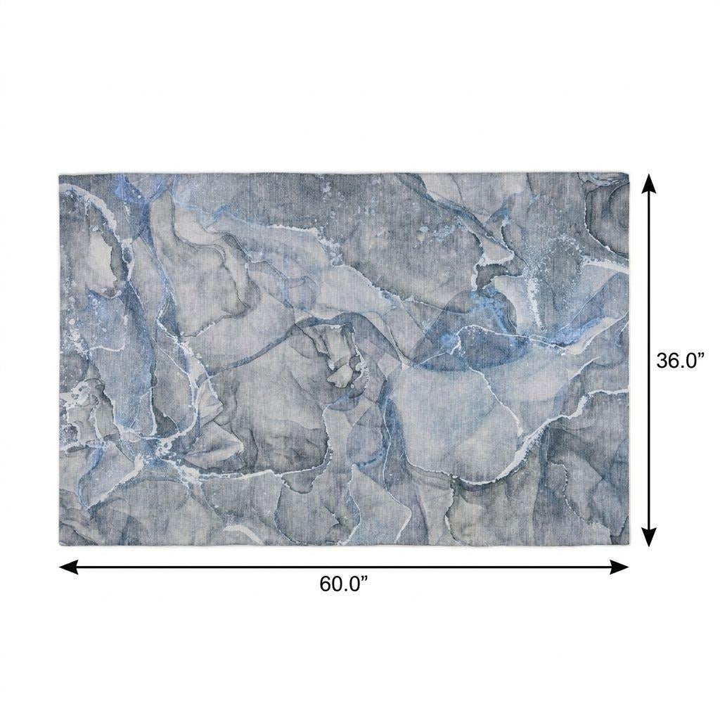 3' X 5' Blue And Gray Abstract Shag Washable Area Rug With UV Protection - Home & Garden