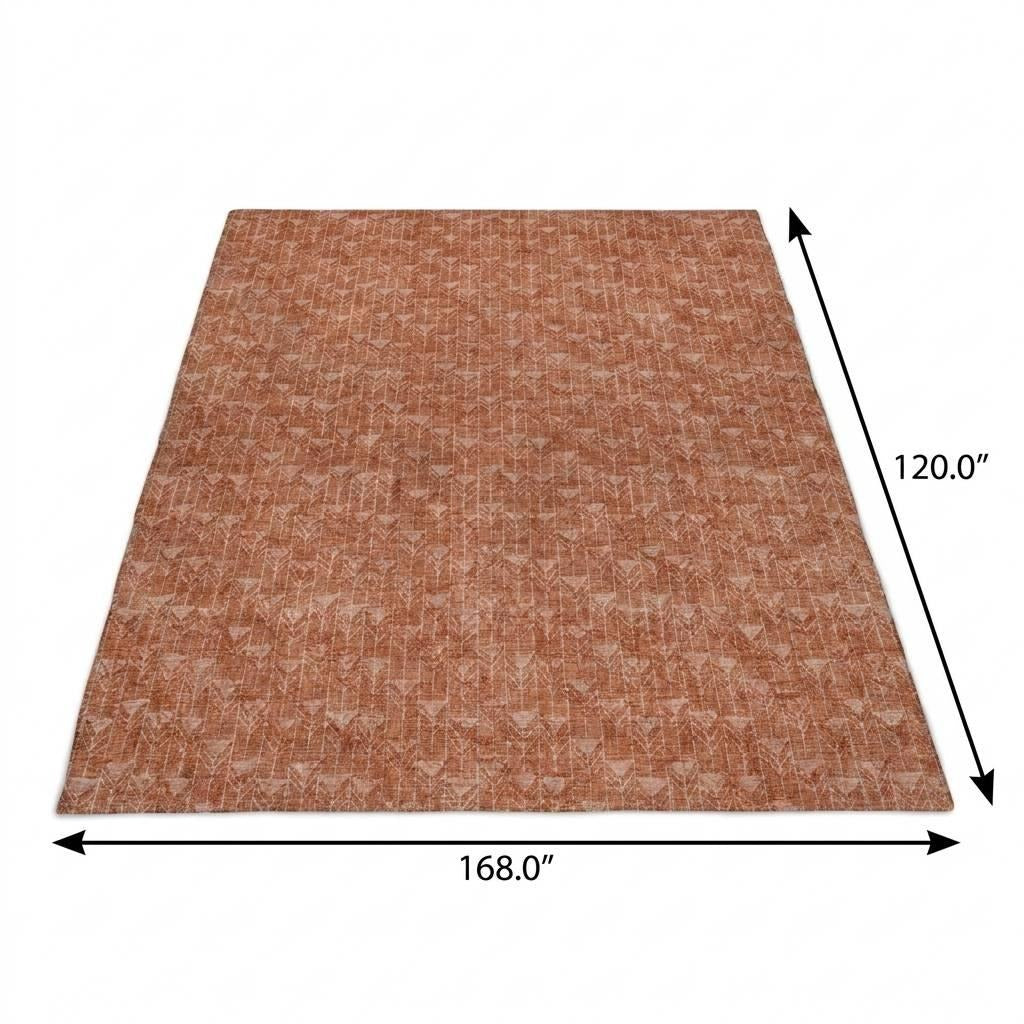 10' X 14' Terra Cotta And Beige Geometric Shag Washable Area Rug With UV Protection - Home & Garden