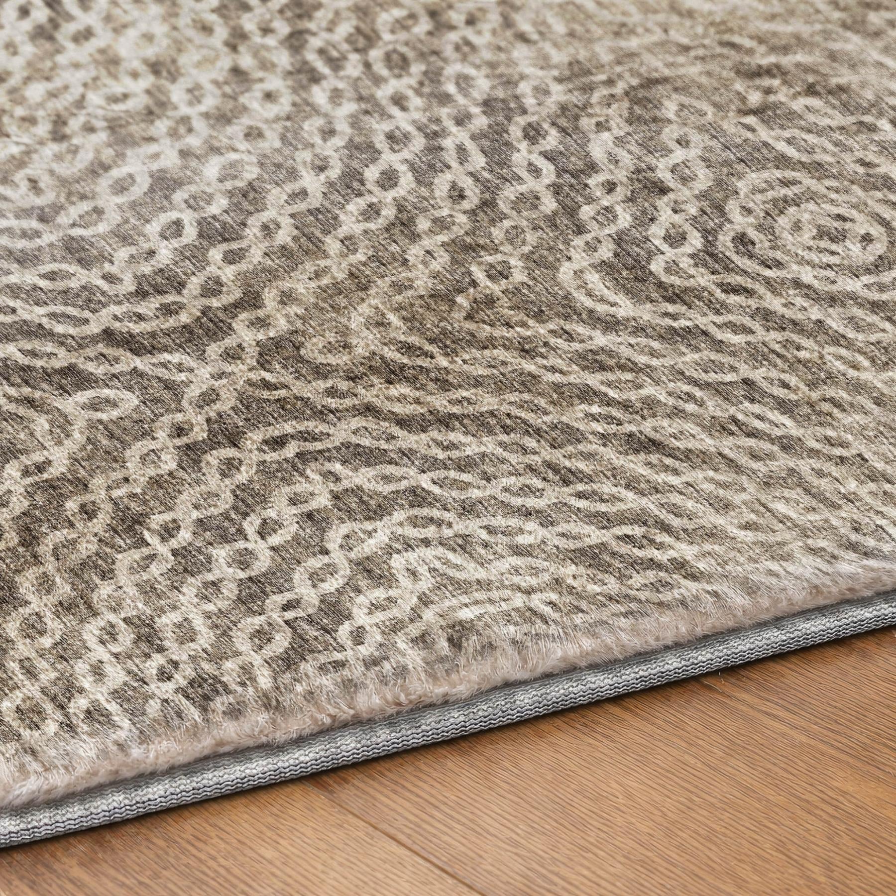 5' X 8' Brown And Beige Abstract Shag Washable Area Rug With UV Protection - Home & Garden