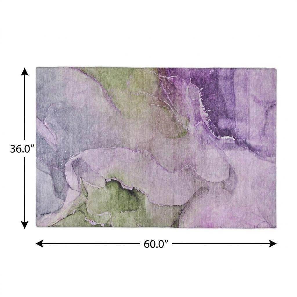 3' X 5' Purple And Lavender Abstract Shag Washable Area Rug With UV Protection - Home & Garden