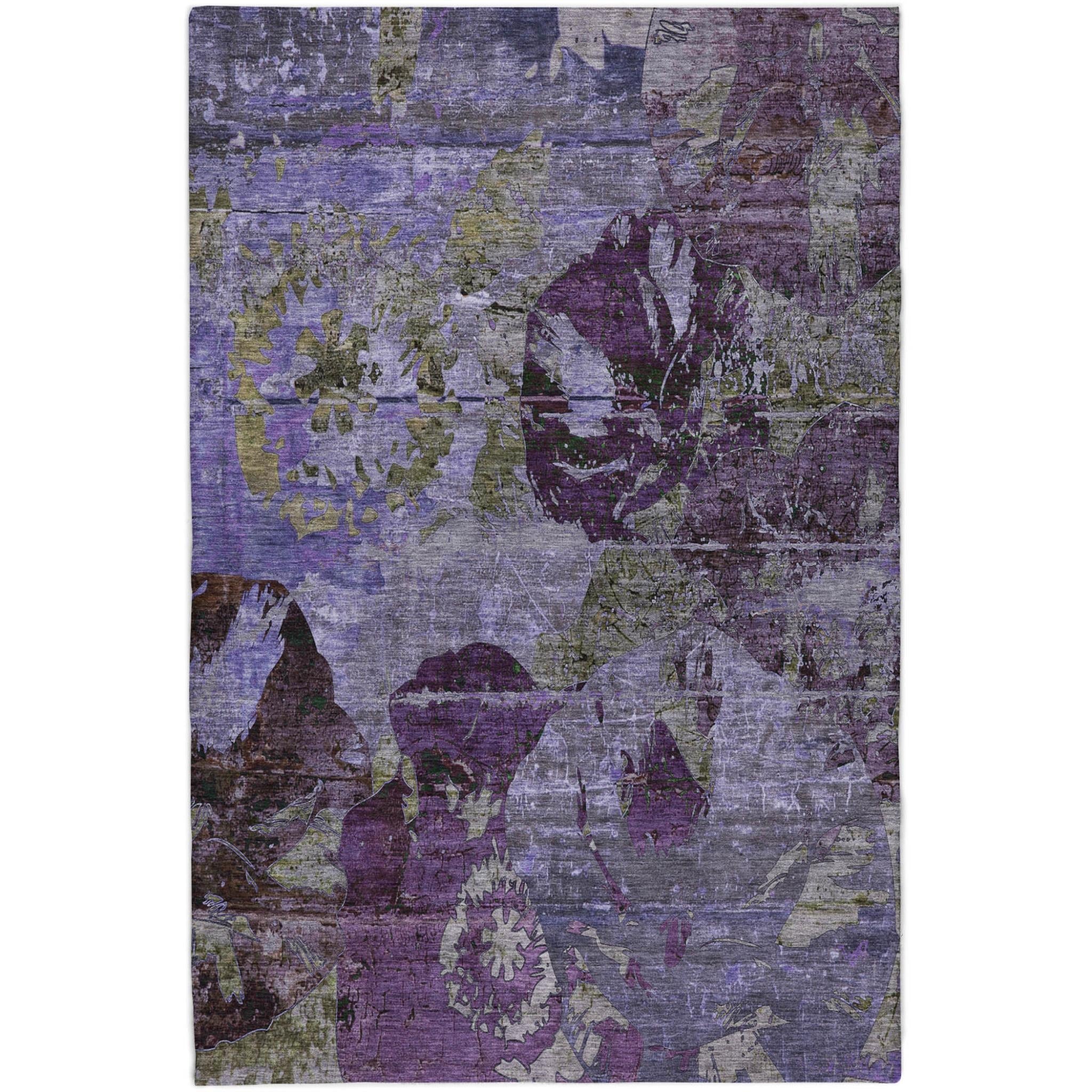 10' X 14' Purple And Gray Abstract Shag Washable Area Rug With UV Protection - Home & Garden
