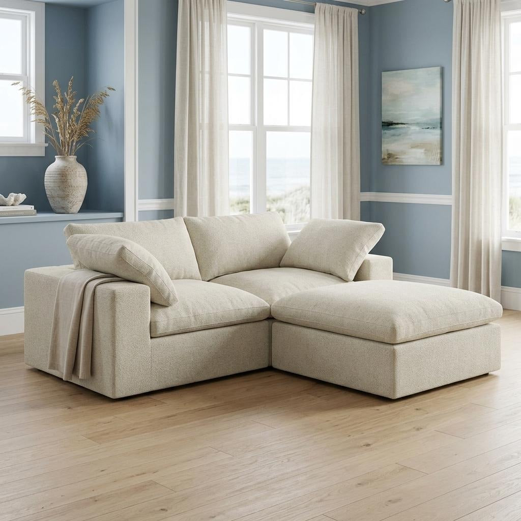 79" Khaki and Black Linen Blend Modular Loveseat With Storage - Living Room