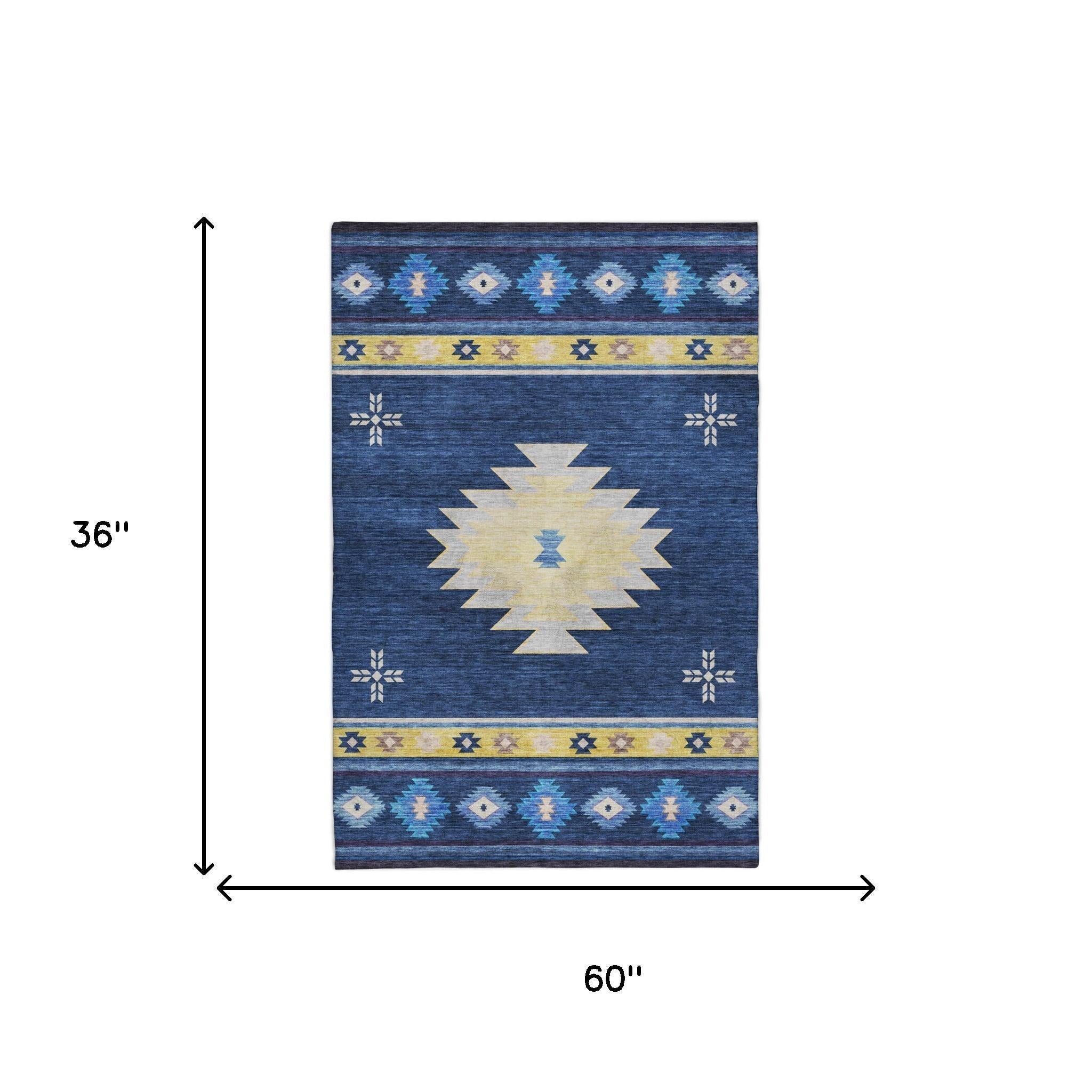 3' X 5' Blue And Cobalt Geometric Shag Washable Area Rug With UV Protection - Home & Garden