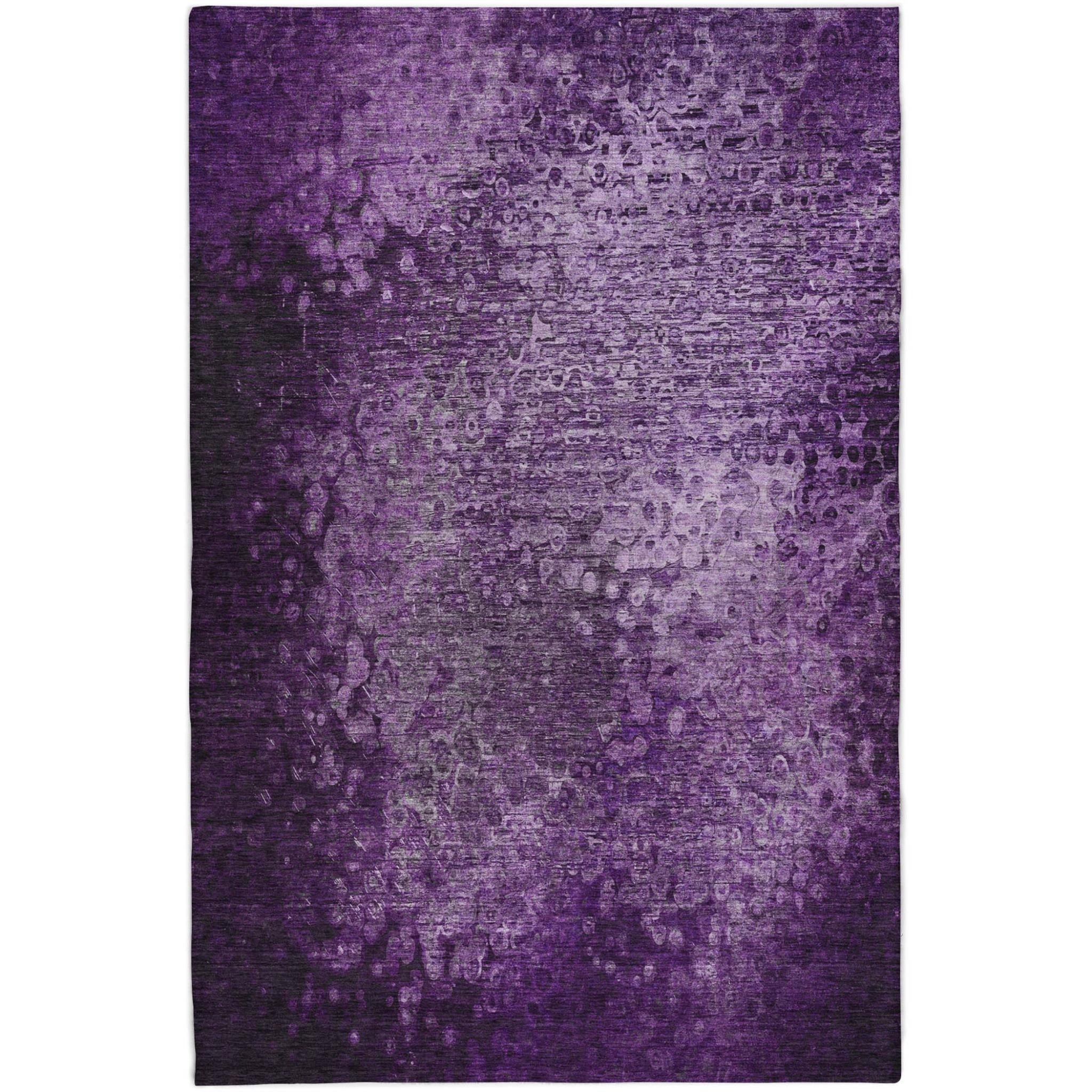 3' X 5' Purple And Ivory Abstract Shag Washable Area Rug With UV Protection - Home & Garden