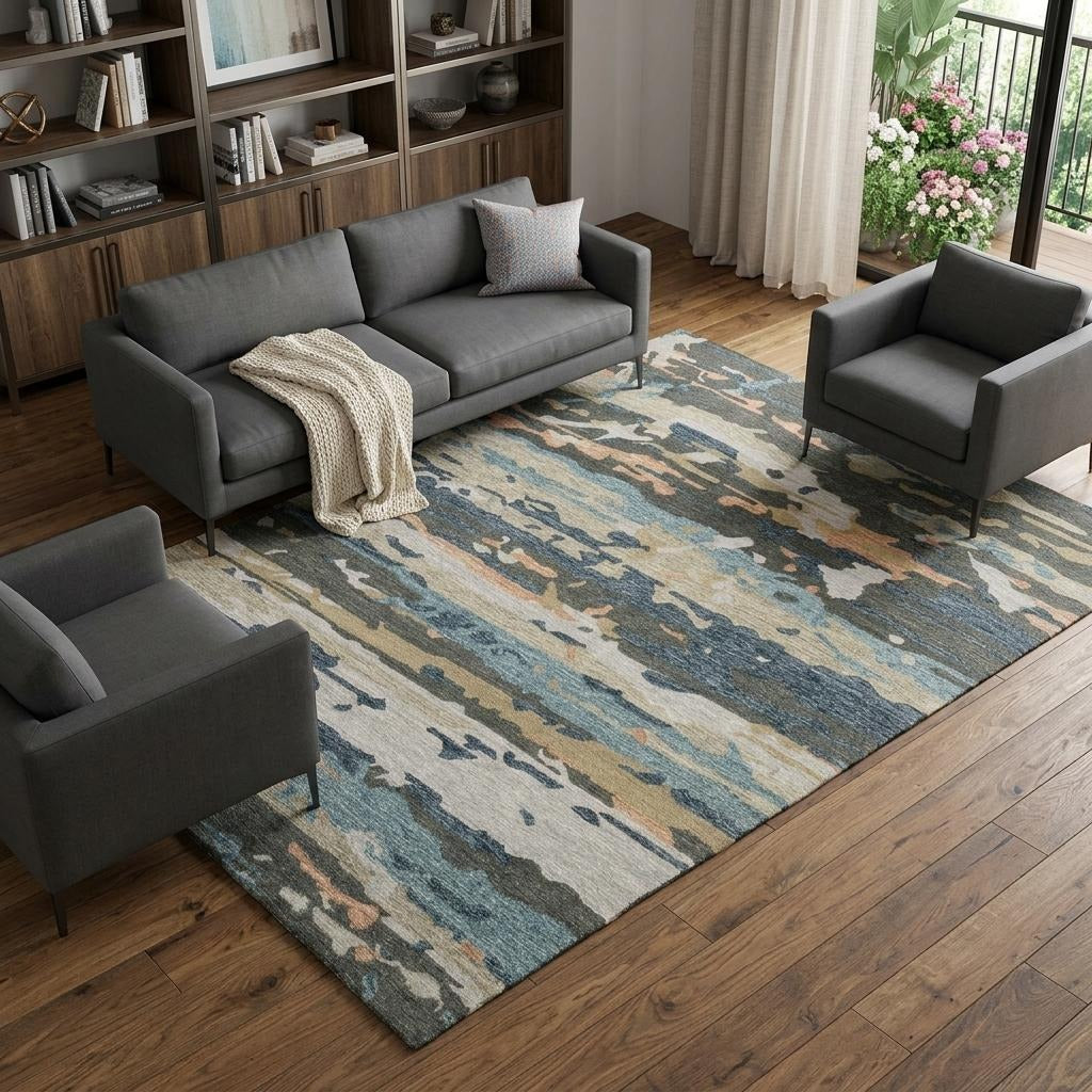 10' X 13' Gray And Blue Wool Abstract Hand Tufted Area Rug - Home & Garden