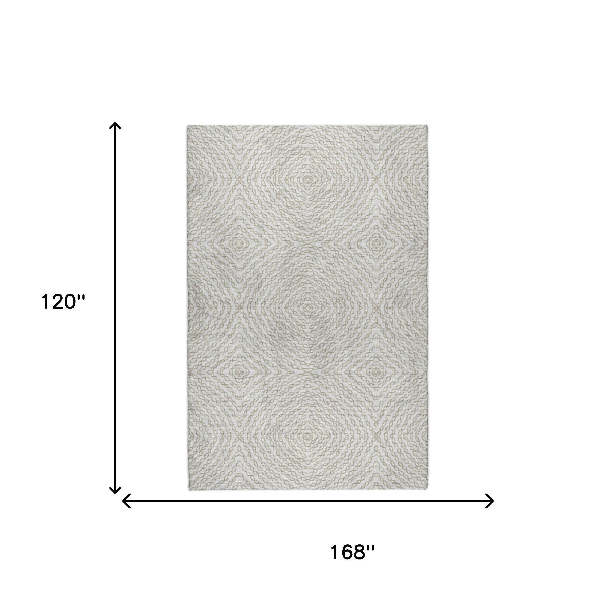 10' X 14' Linen And Taupe Abstract Shag Washable Area Rug With UV Protection - Home & Garden