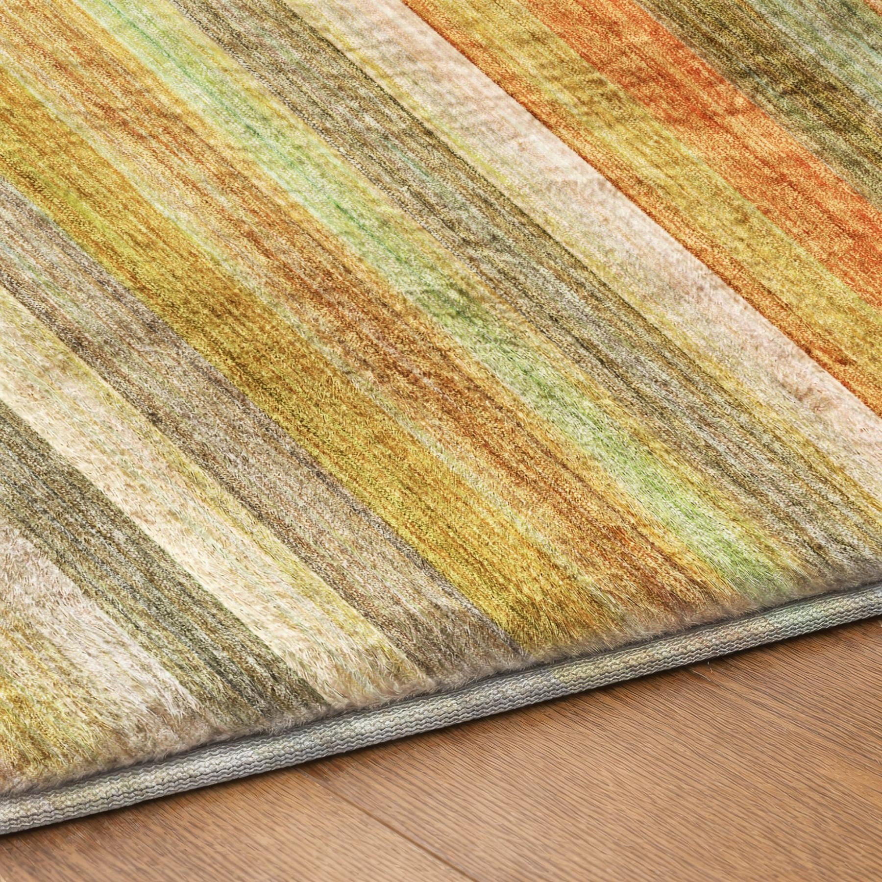 10' X 14' Green And Orange Striped Shag Washable Area Rug With UV Protection - Home & Garden