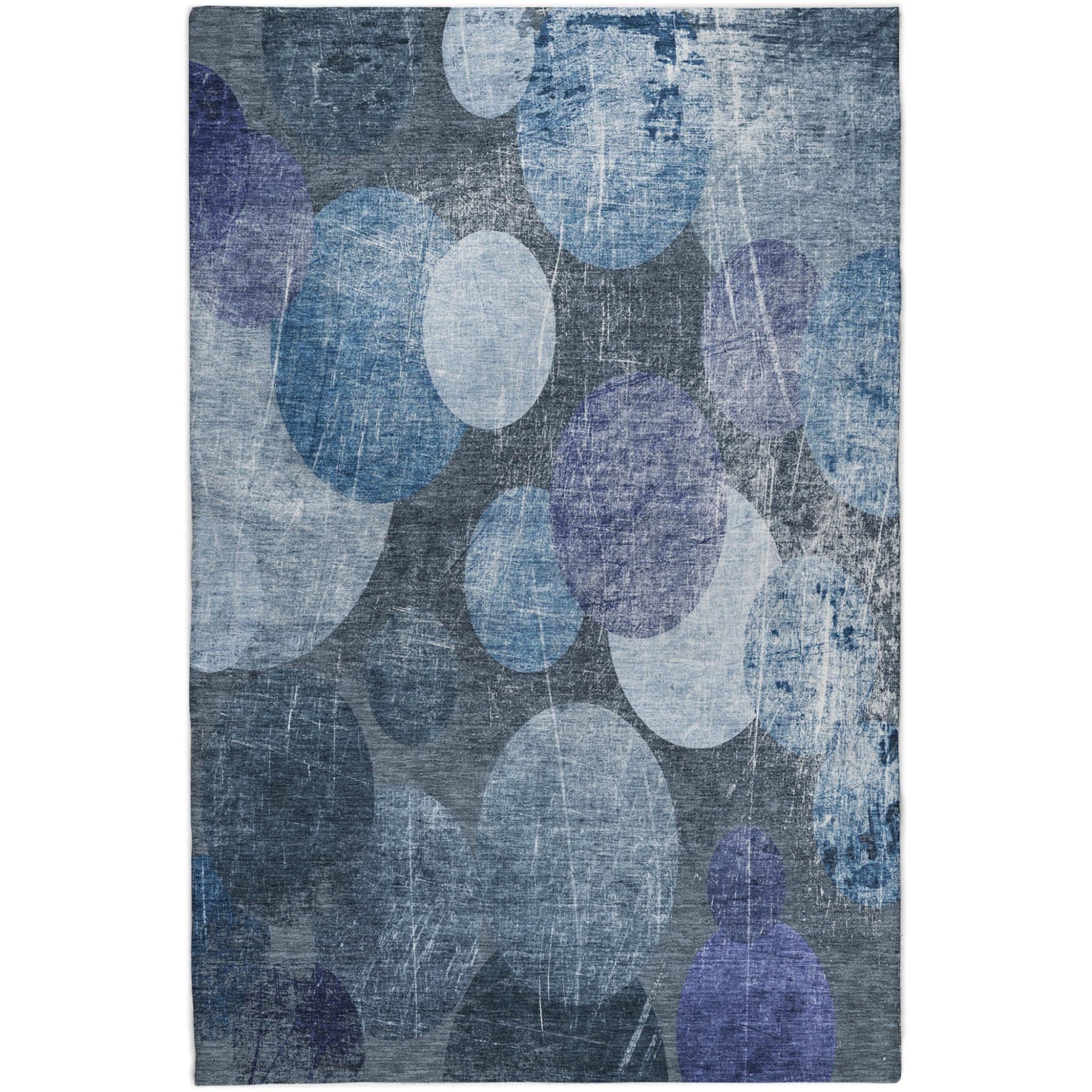 5' X 8' Blue And Denim Blue Geometric Shag Washable Area Rug With UV Protection - Home & Garden