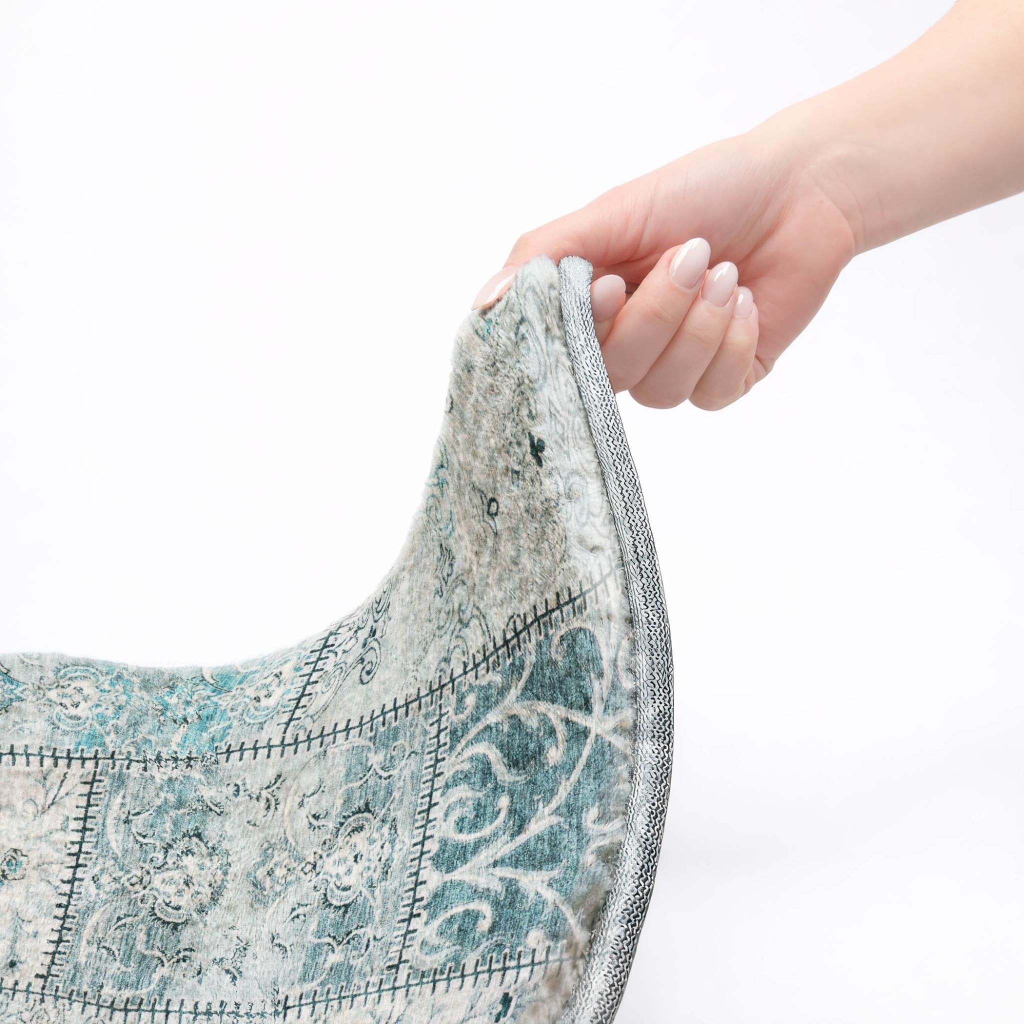10' X 14' Teal And Ivory Floral Shag Washable Area Rug With UV Protection - Home & Garden