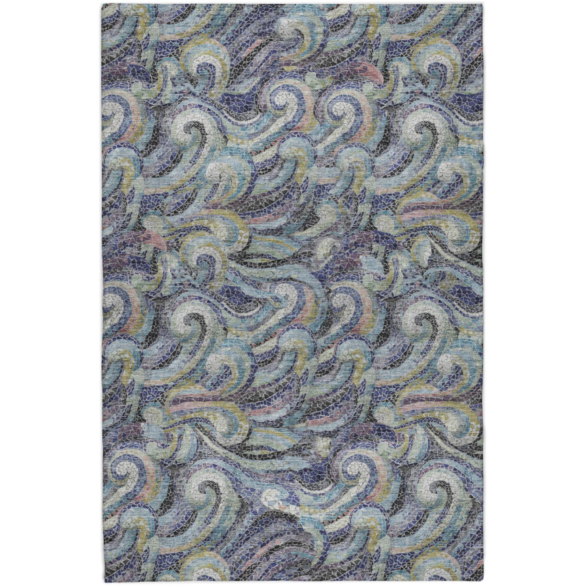10' X 14' Navy Blue And Denim Blue Abstract Shag Washable Area Rug With UV Protection - Home & Garden
