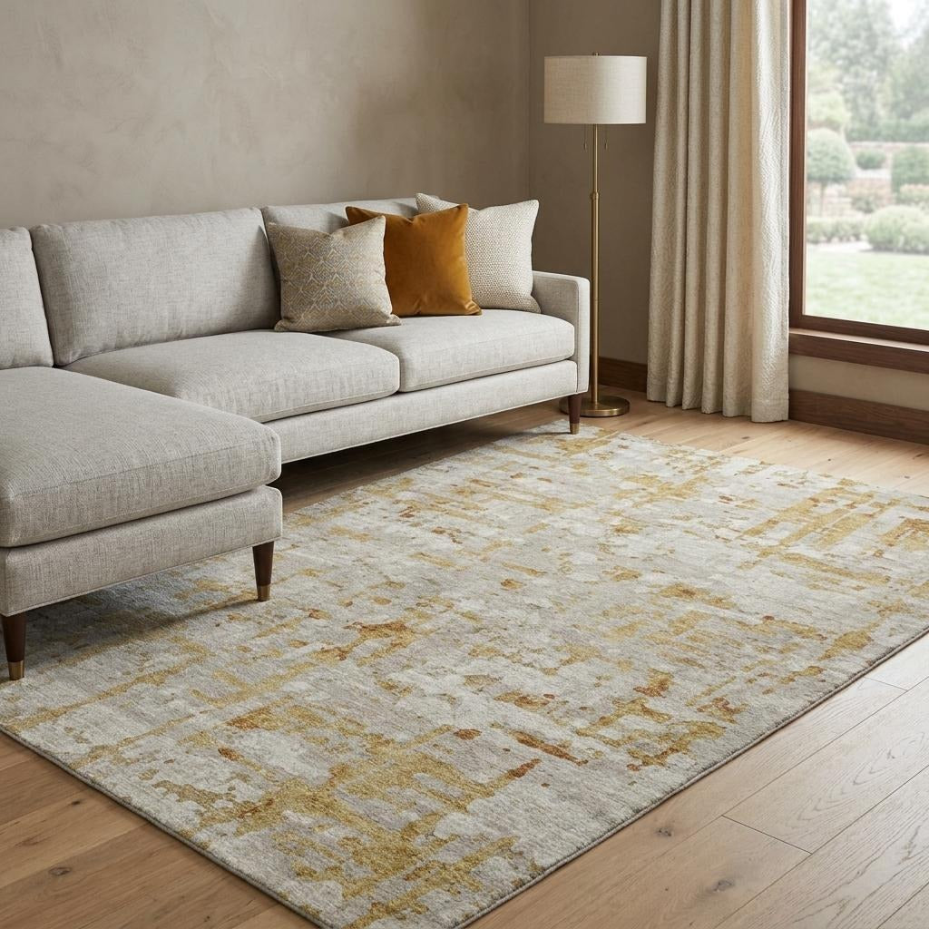 10' X 14' Gray And Beige Abstract Shag Washable Area Rug With UV Protection - Home & Garden