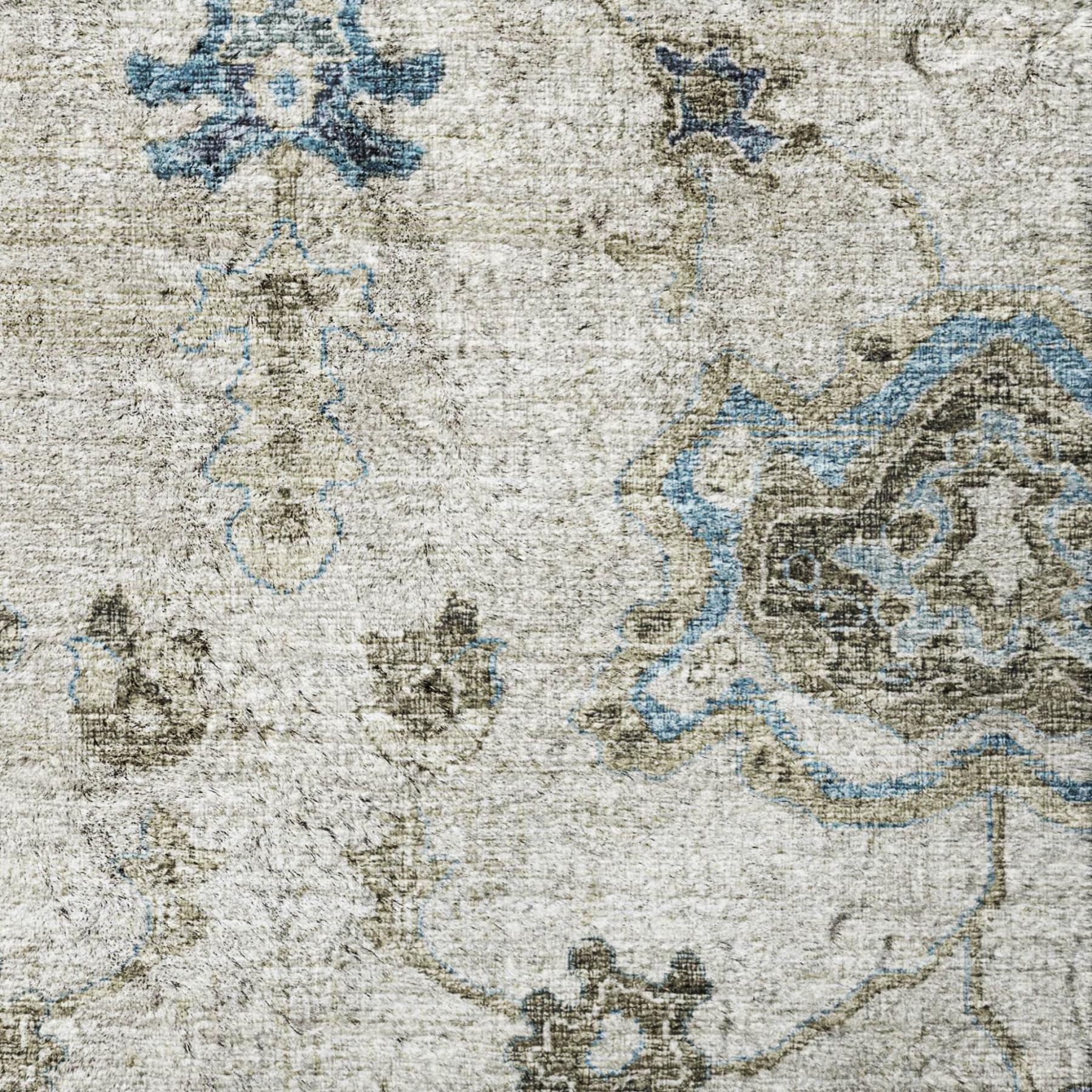 3' X 5' Blue And Charcoal Oriental Shag Washable Area Rug With UV Protection - Home & Garden
