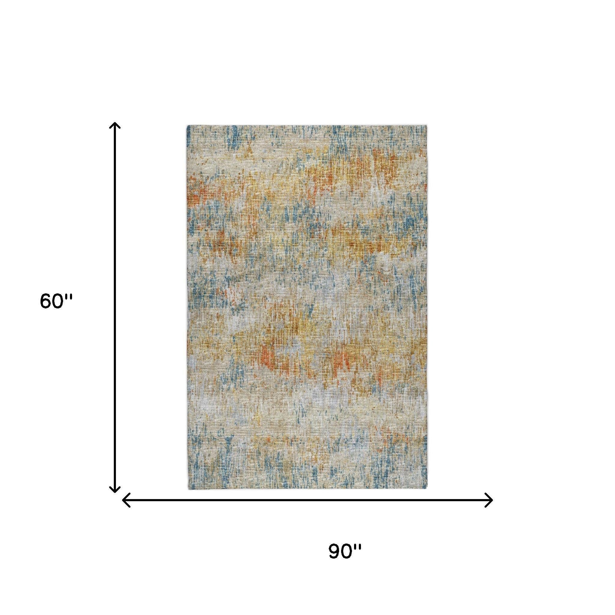 5' X 8' Orange And Taupe Abstract Shag Washable Area Rug With UV Protection - Home & Garden