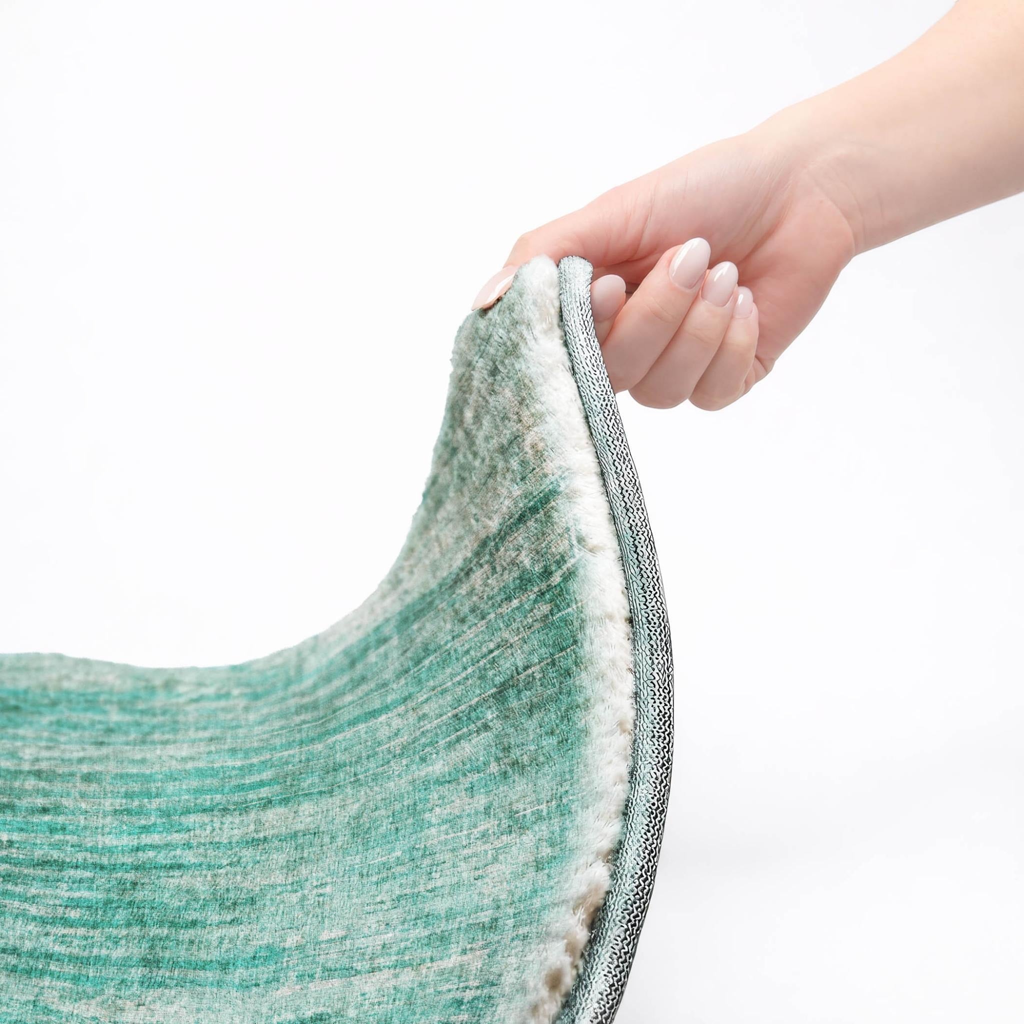 3' X 5' Teal And Aqua Striped Shag Washable Area Rug With UV Protection - Home & Garden