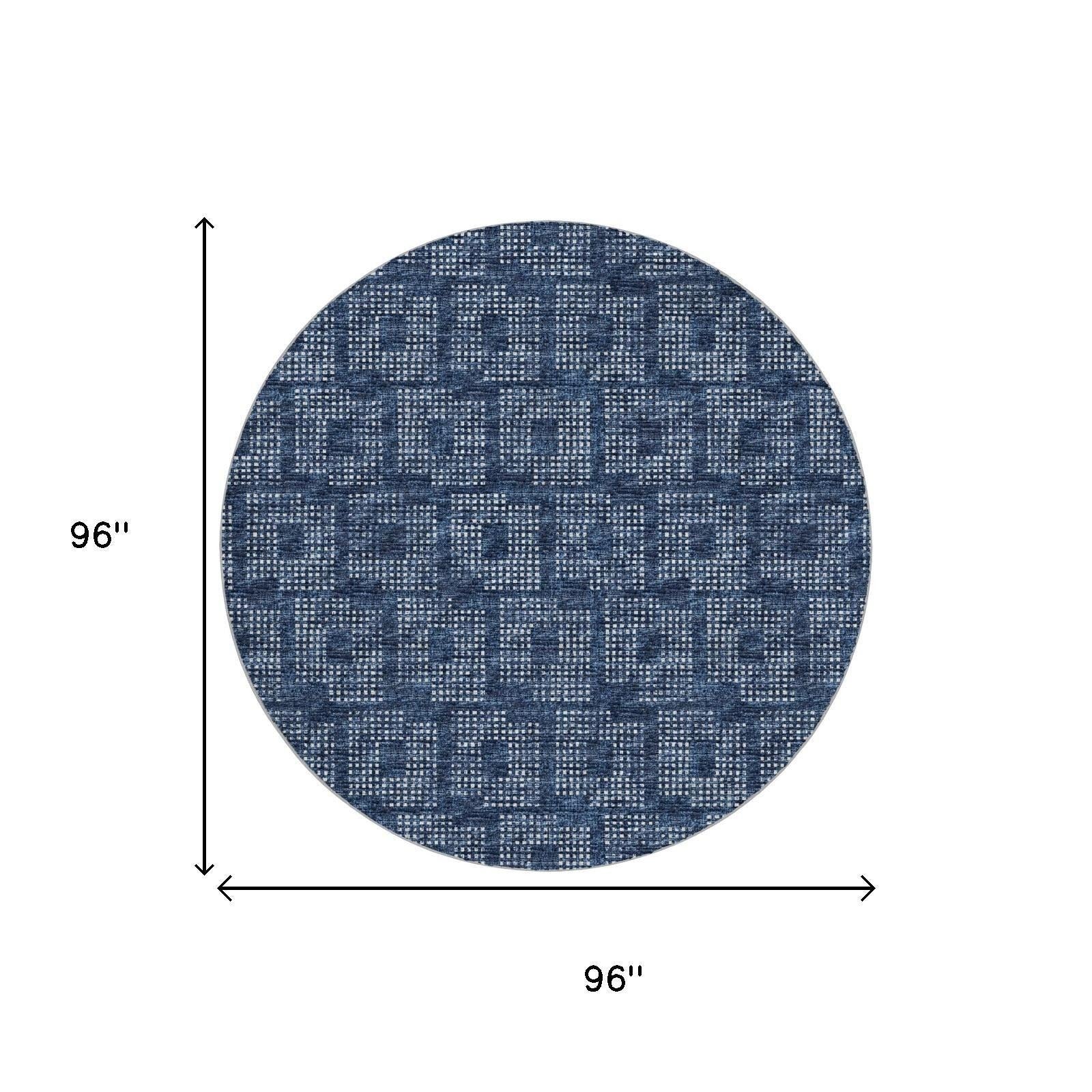 8' Blue And Light Blue Geometric Shag Washable Round Rug With UV Protection - Home & Garden