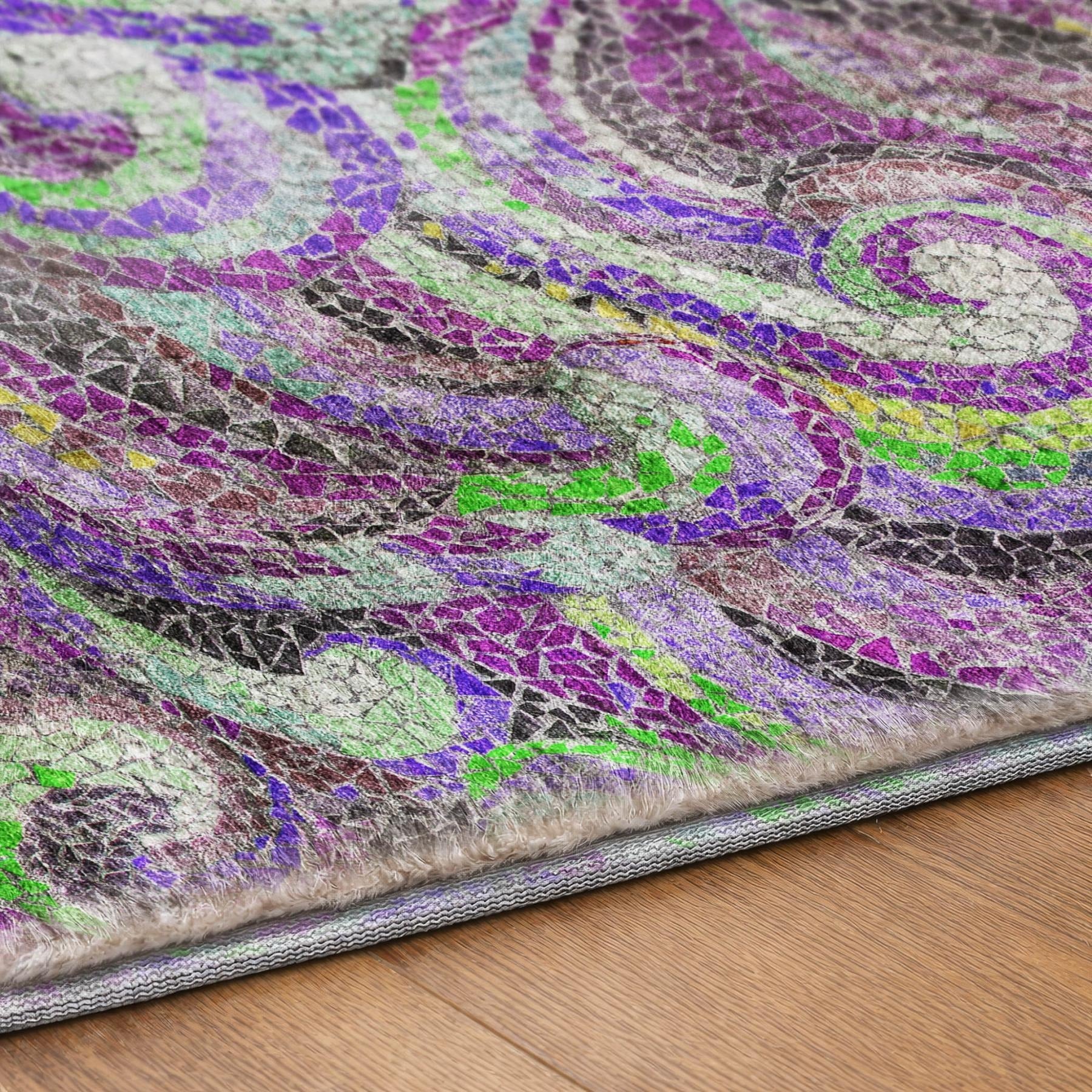 3' X 5' Purple And Violet Abstract Shag Washable Area Rug With UV Protection - Home & Garden