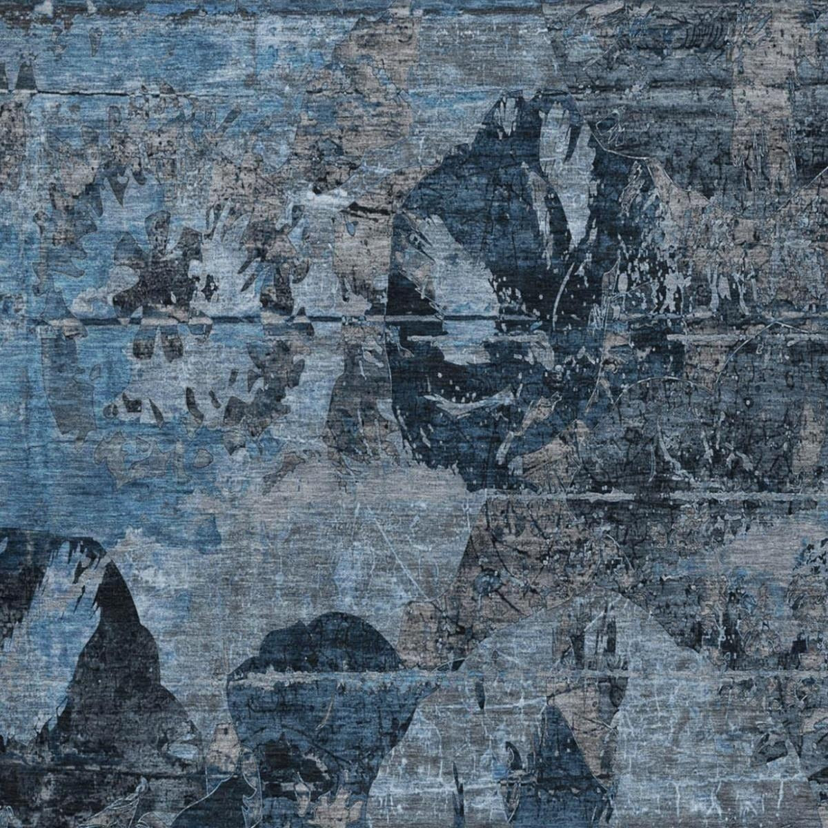 5' X 8' Denim Blue And Navy Blue Abstract Shag Washable Area Rug With UV Protection - Home & Garden