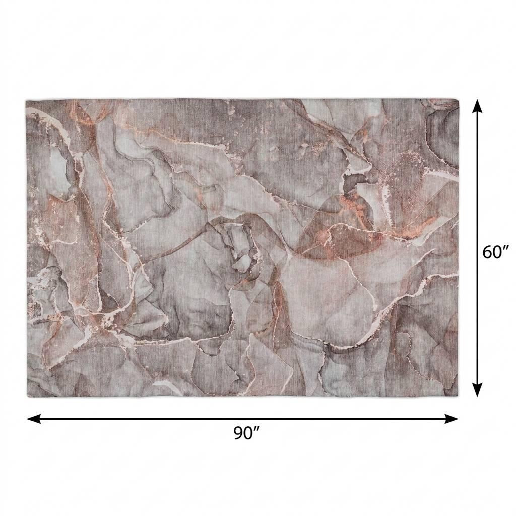 5' X 8' Gray And Charcoal Abstract Shag Washable Area Rug With UV Protection - Home & Garden