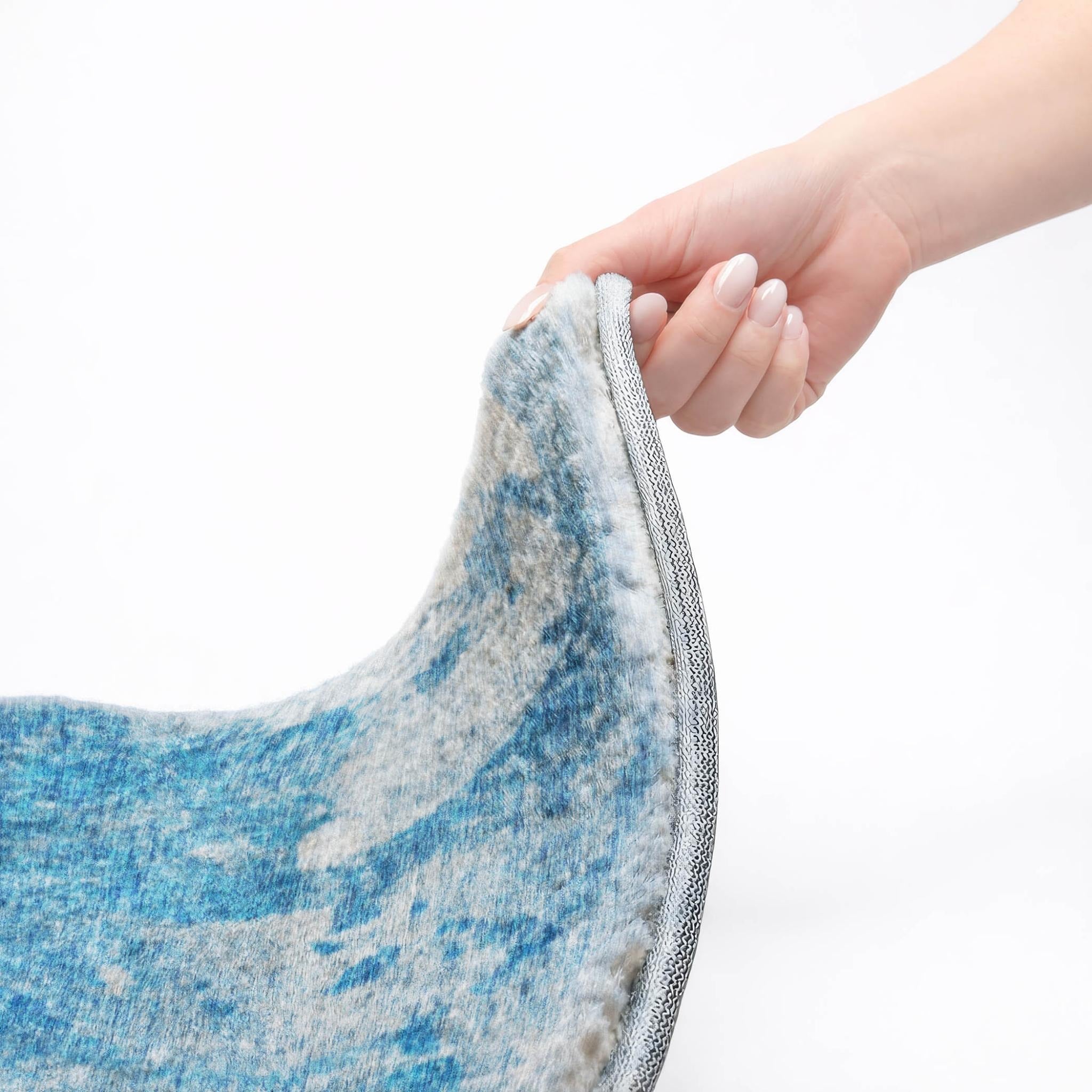 10' X 14' Blue And Denim Blue Abstract Shag Washable Area Rug With UV Protection - Home & Garden