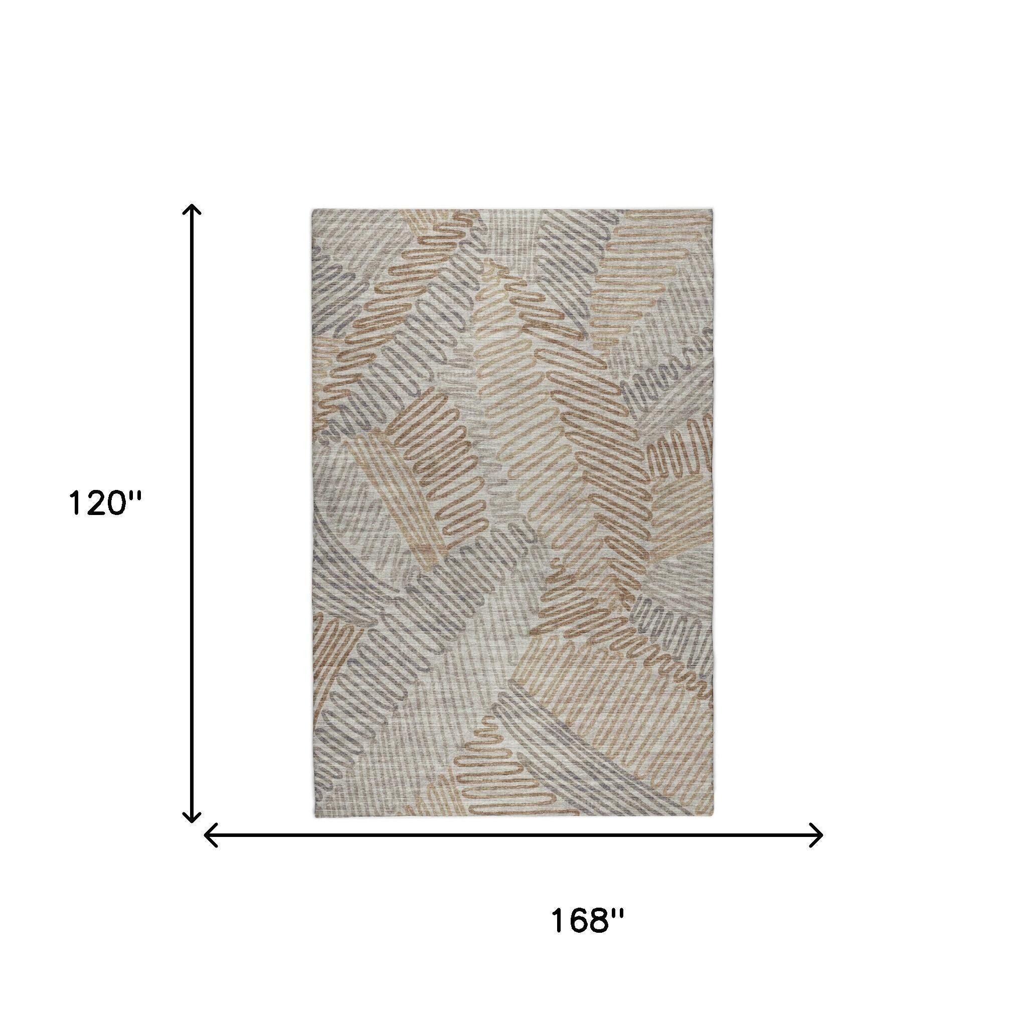 10' X 14' Gray And Brown Striped Shag Washable Area Rug With UV Protection - Home & Garden