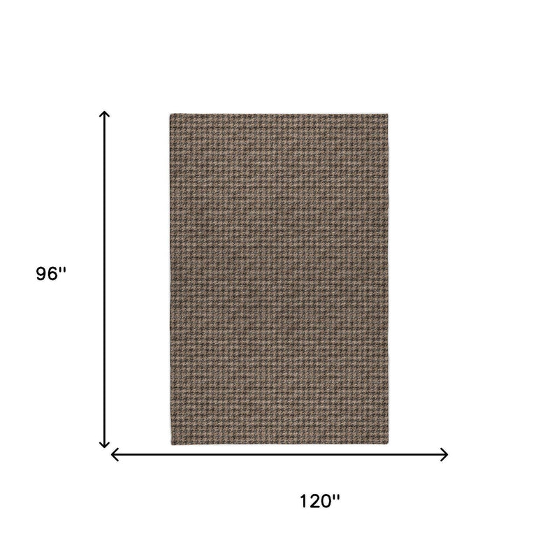 8' X 10' Chocolate And Black Houndstooth Shag Washable Area Rug With UV Protection - Home & Garden