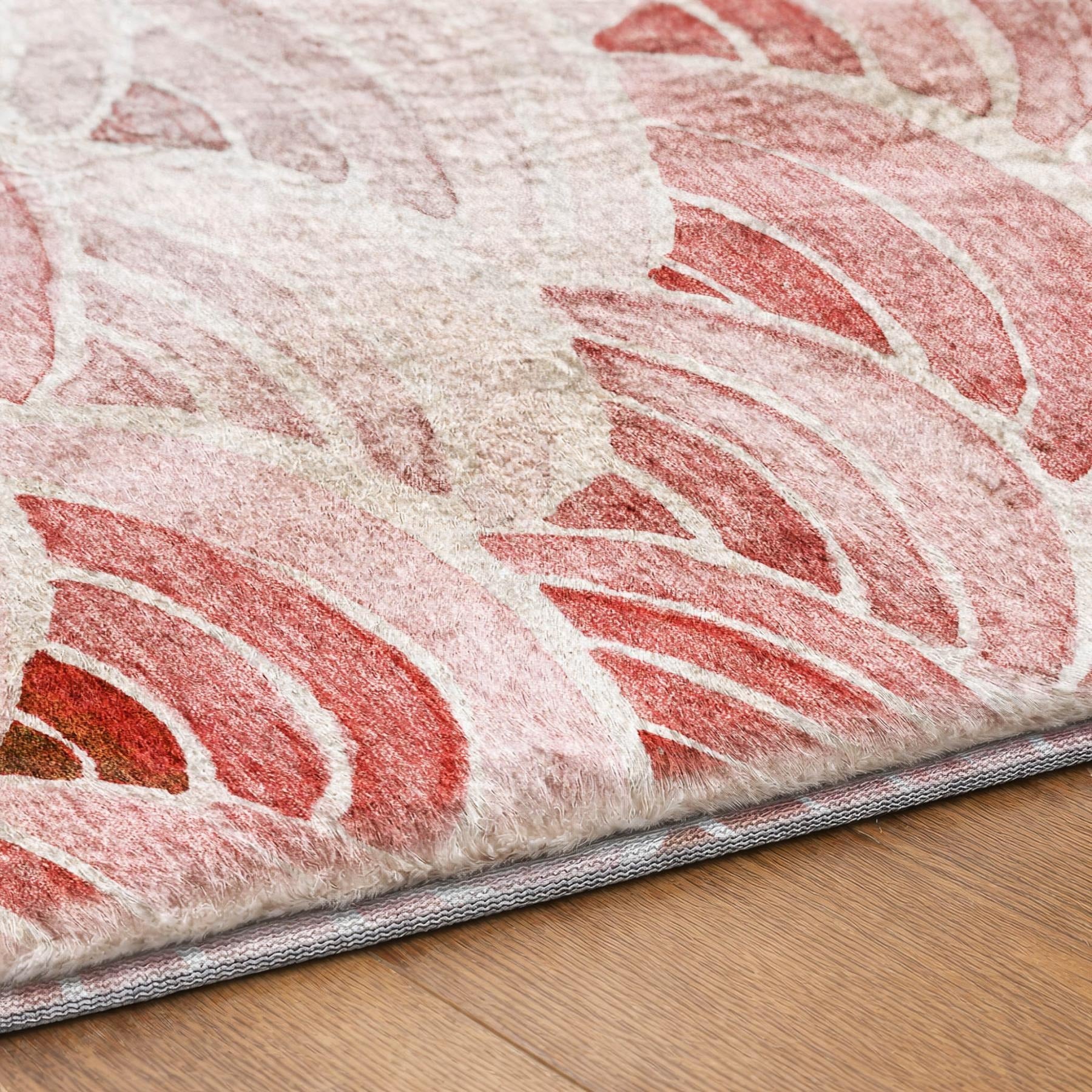 5' X 8' Red And Scarlet Geometric Shag Washable Area Rug With UV Protection - Home & Garden