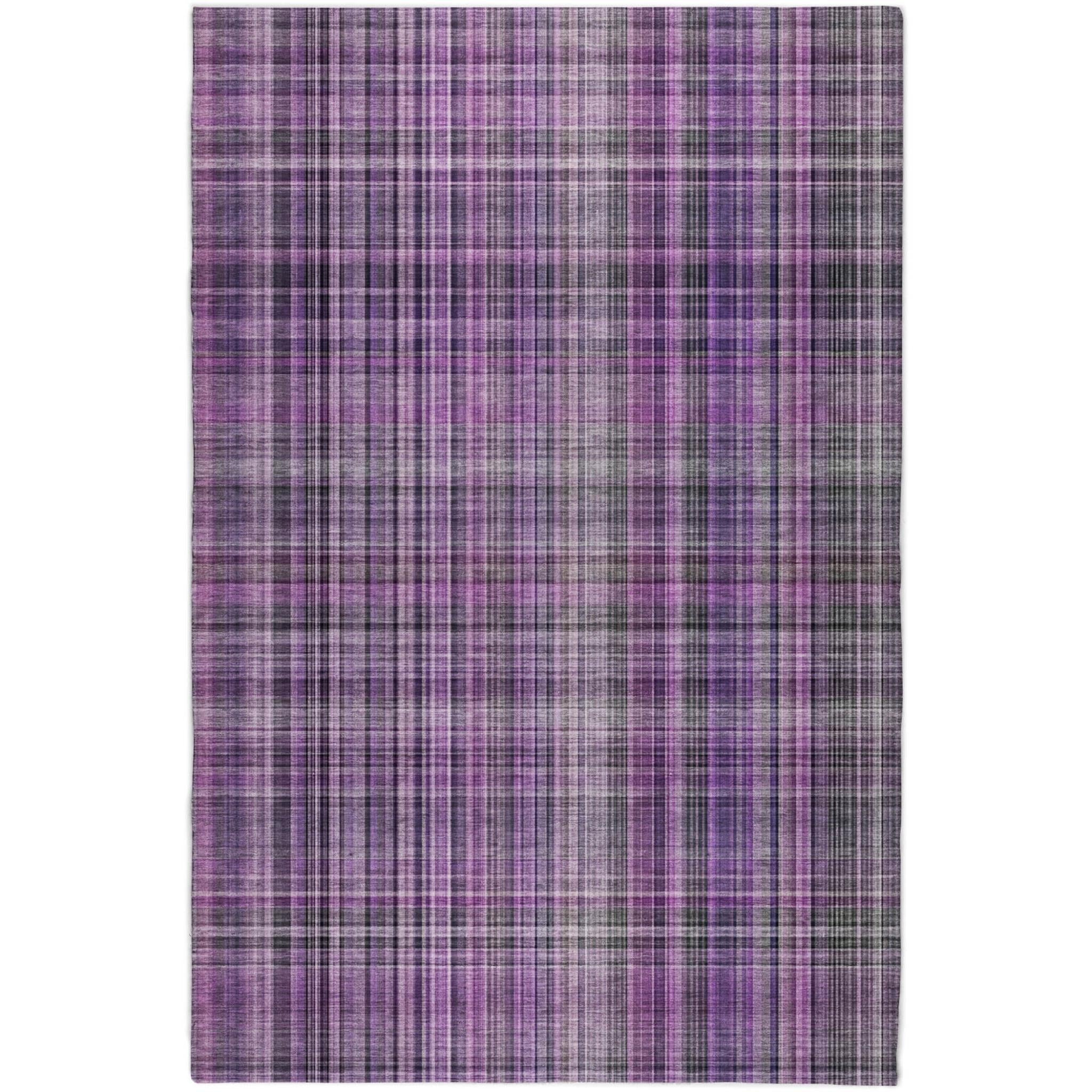 10' X 14' Purple And Gray Plaid Shag Washable Area Rug With UV Protection - Home & Garden
