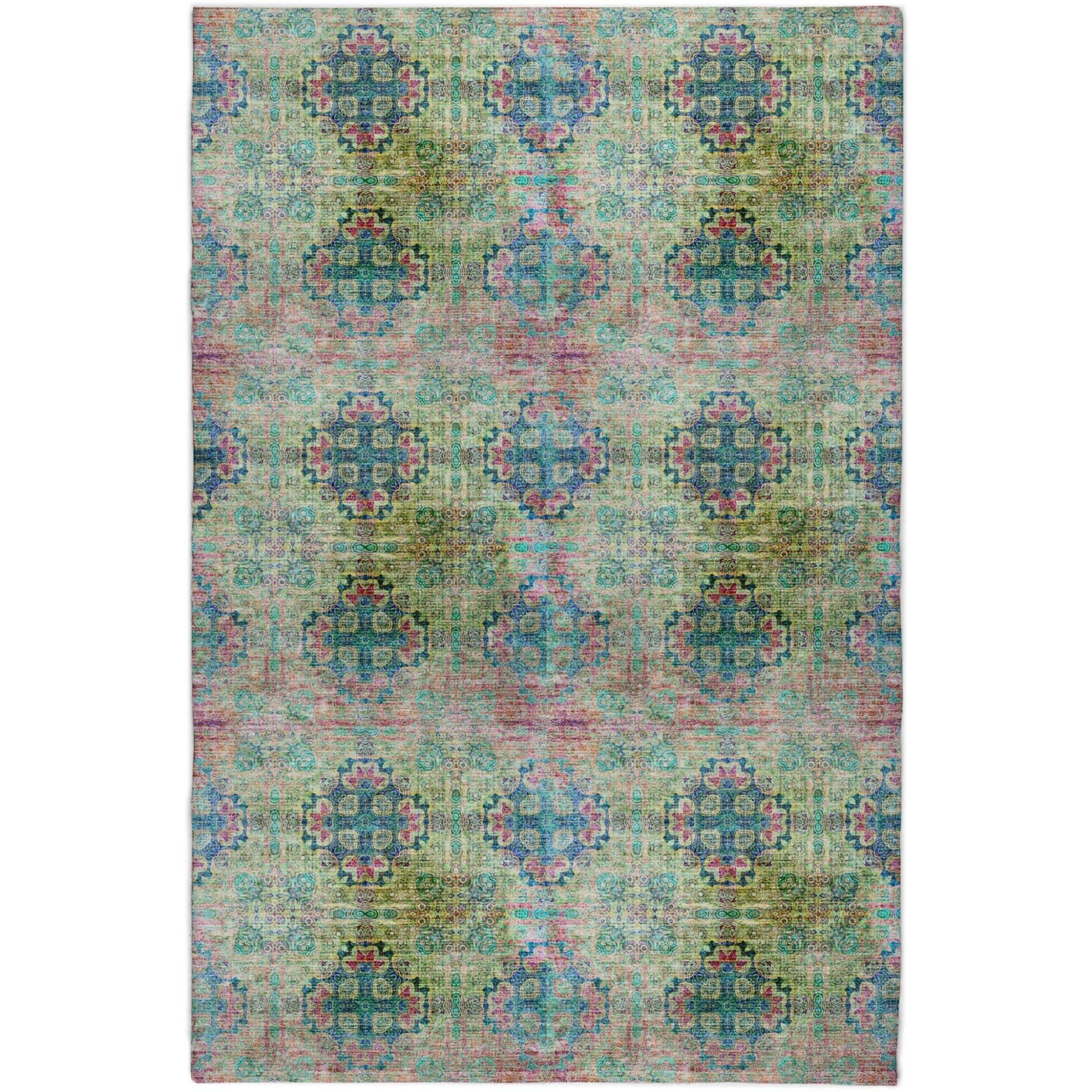 10' X 14' Green And Teal Medallion Shag Washable Area Rug With UV Protection - Home & Garden