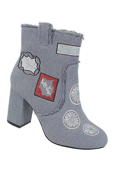 sale Womens Denim patched Short Booties Yoki Fashion