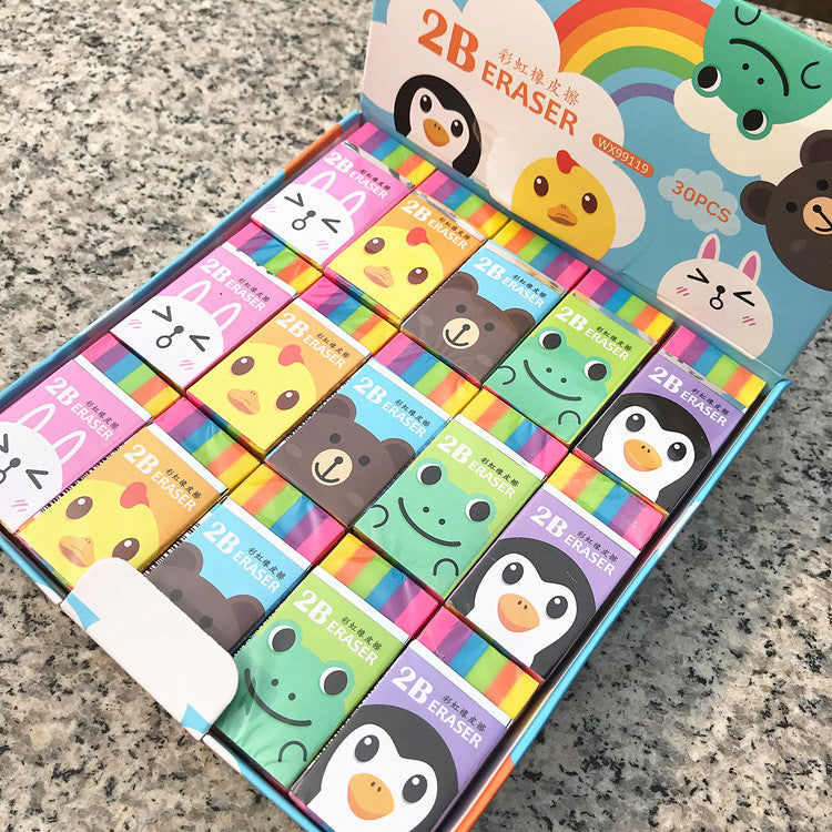 Kawaii Creative Prize Gift Children Colorful Rainbow 2B Mini Eraser Pupil Cute Animal Eraser School Supplies Stationery