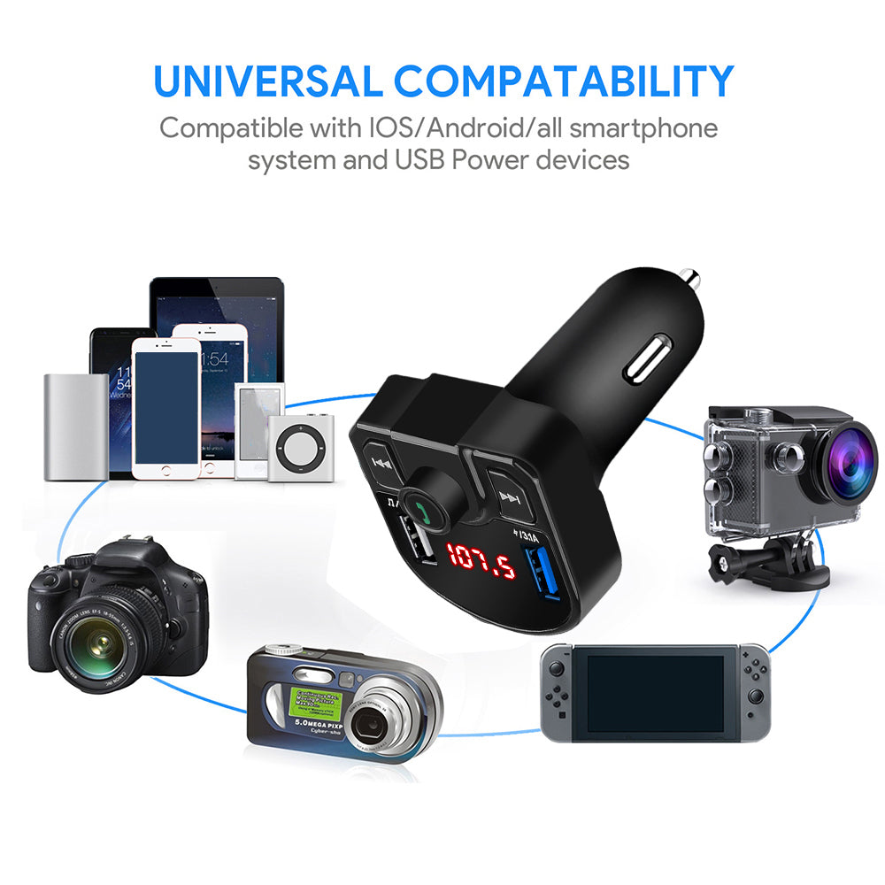 QC2.0 3.1A Fast Dual USB Charger Bluetooth 4.2 MP3 Player Handsfree Car Kit FM Transmitter support TF Card U disk Power Adapter