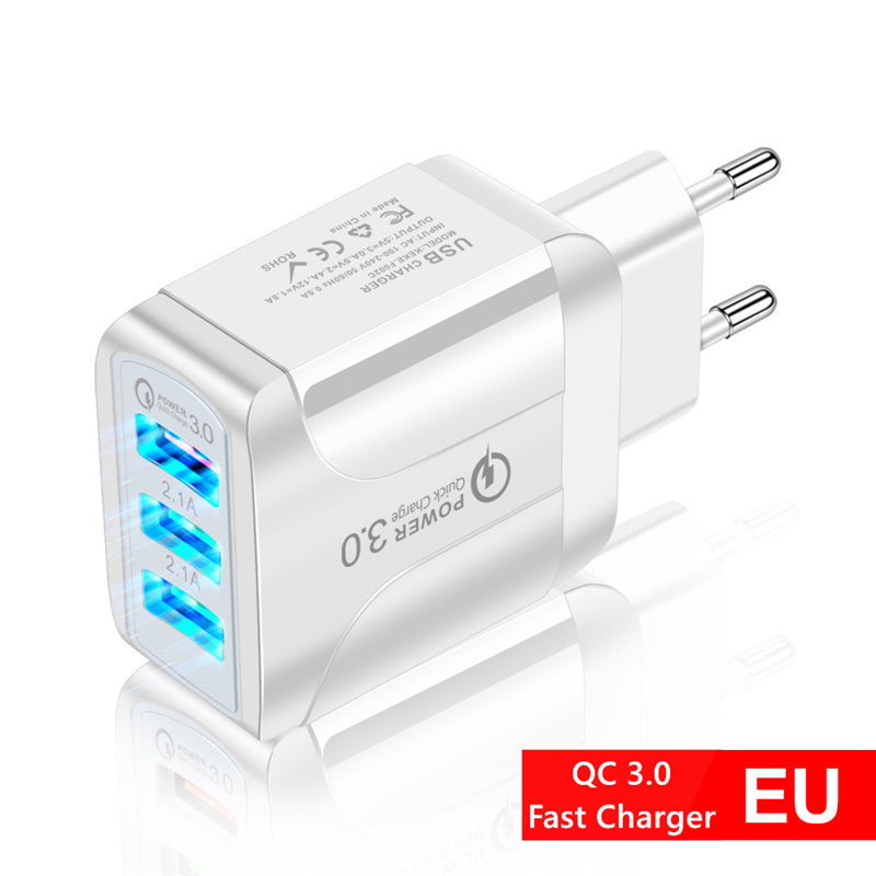 Smart Wireless Monitor Current and Voltage 5V Cell Phone Fast Charging Plug Multi-port USB Adapter with Display Screen QC Charger EU White