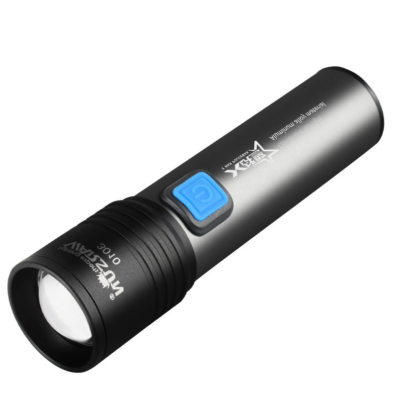 WARSUN T6 3 Modes+Zoomable USB Rechargeable LED Flashlight & Power Bank Built-in 1200mAh Lithium 18650 Battery Waterproof Torch Light (Black Silver) GreatEagleInc