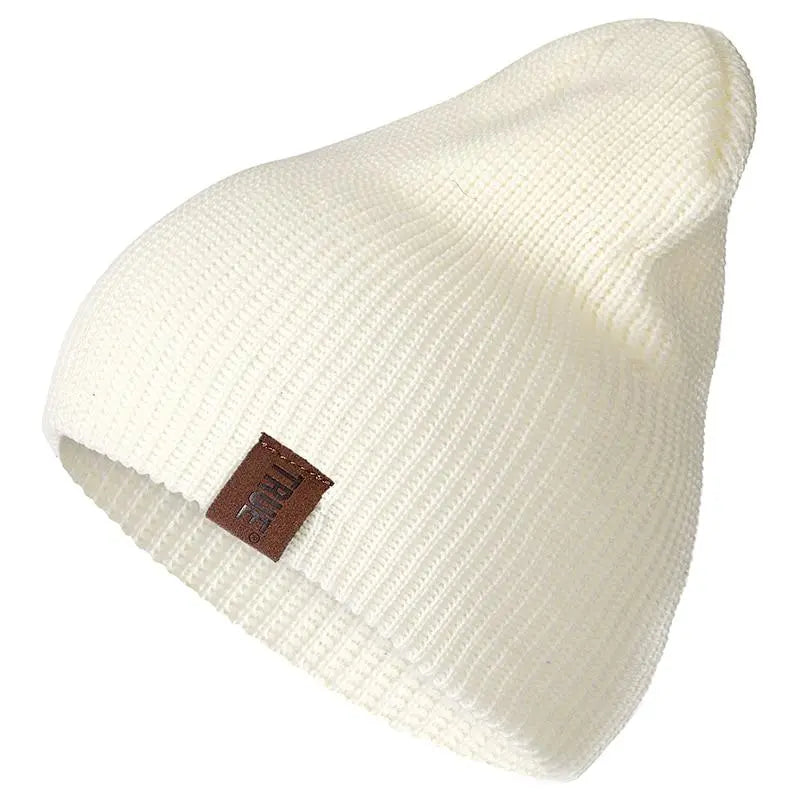 1 Pcs Hat PU Letter True Casual Beanies for Men Women Warm Knitted Winter Hat Fashion Solid Hip-hop Beanie Hat Unisex Cap GreatEagleInc