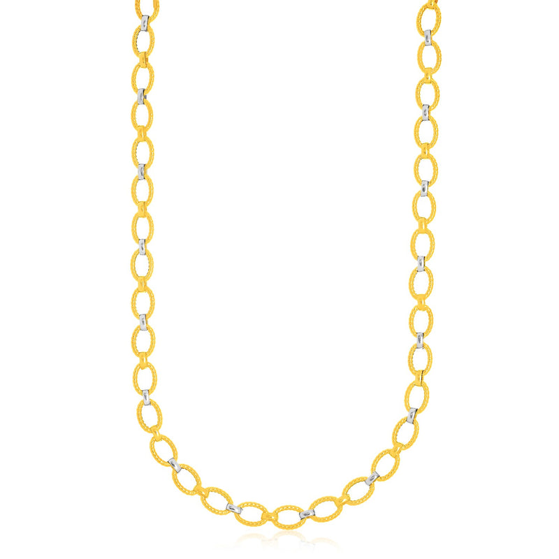 14k Two-Tone Gold Multi-Textured Oval Link Fancy Necklace