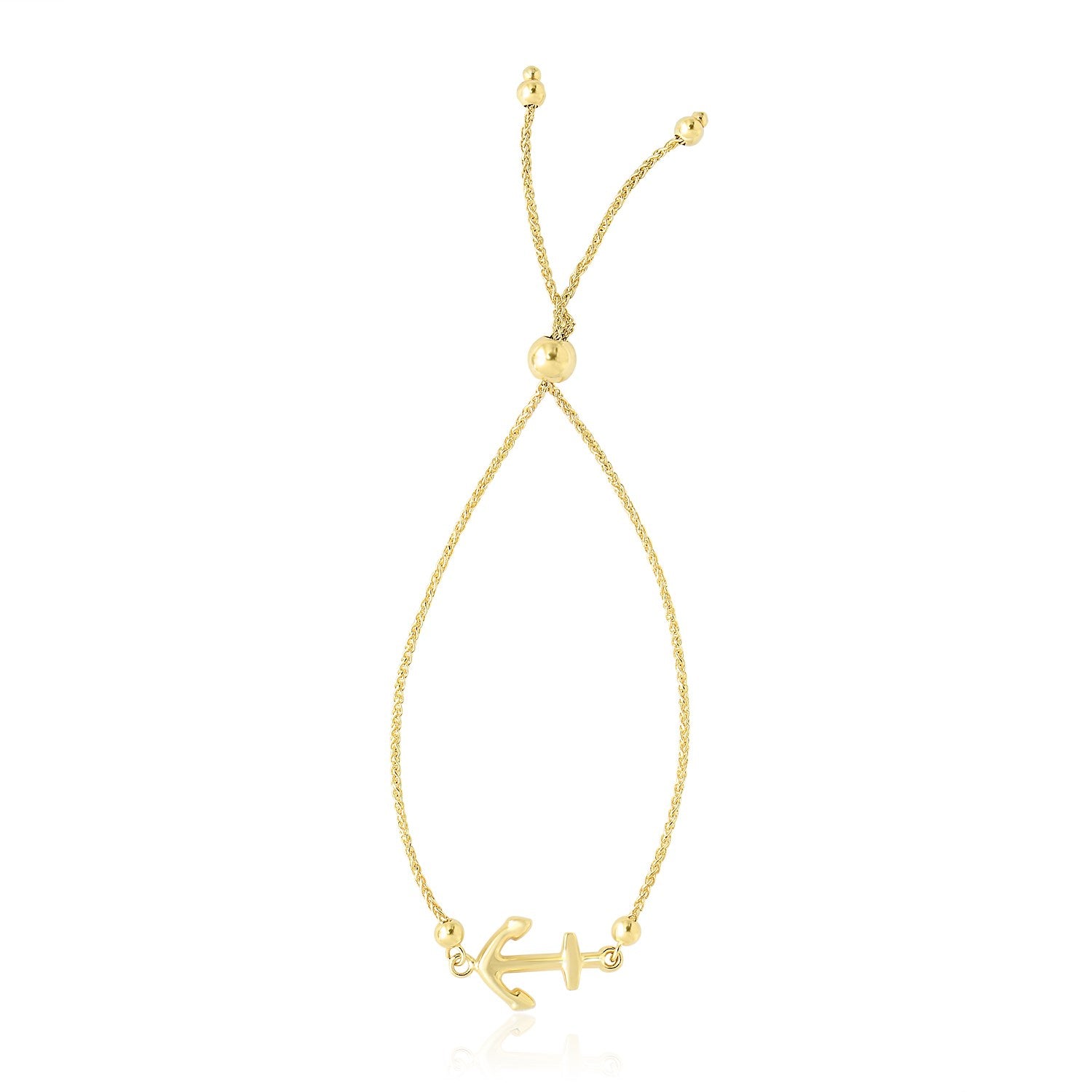 14k Yellow Gold Anchor Design Adjustable Lariat Bracelet 9.25"