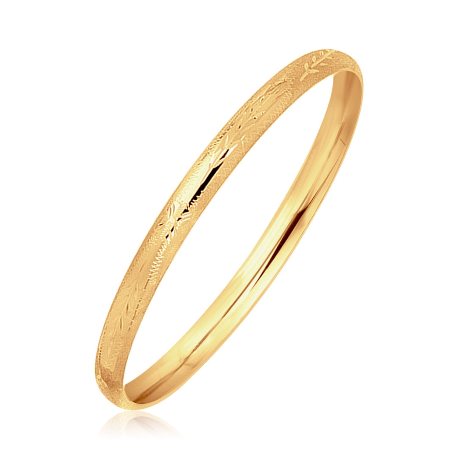 14k Yellow Gold Dome Style Children's Bangle with Diamond Cuts 5.5"