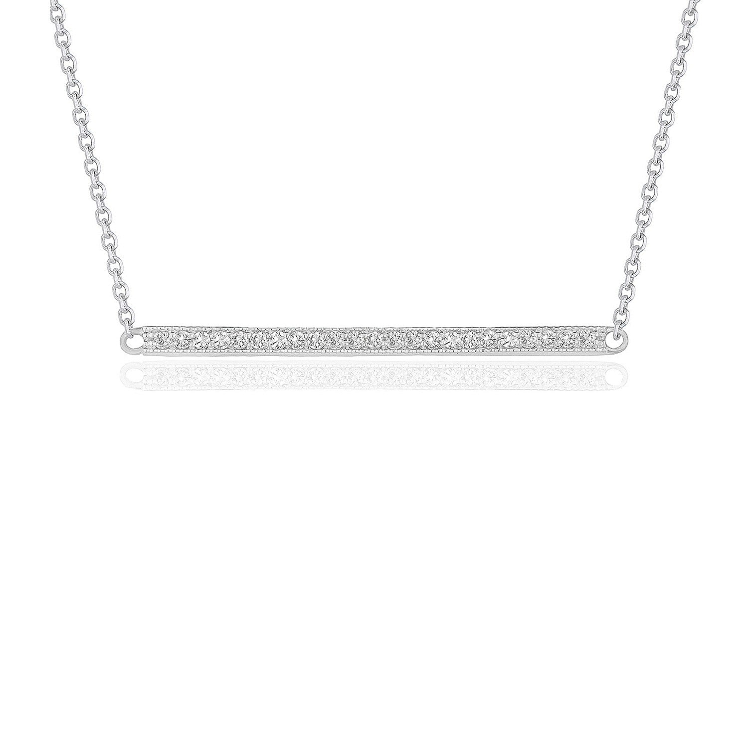 Diamond Bar Pendant in 14k White Gold (1/4 cttw) 18"